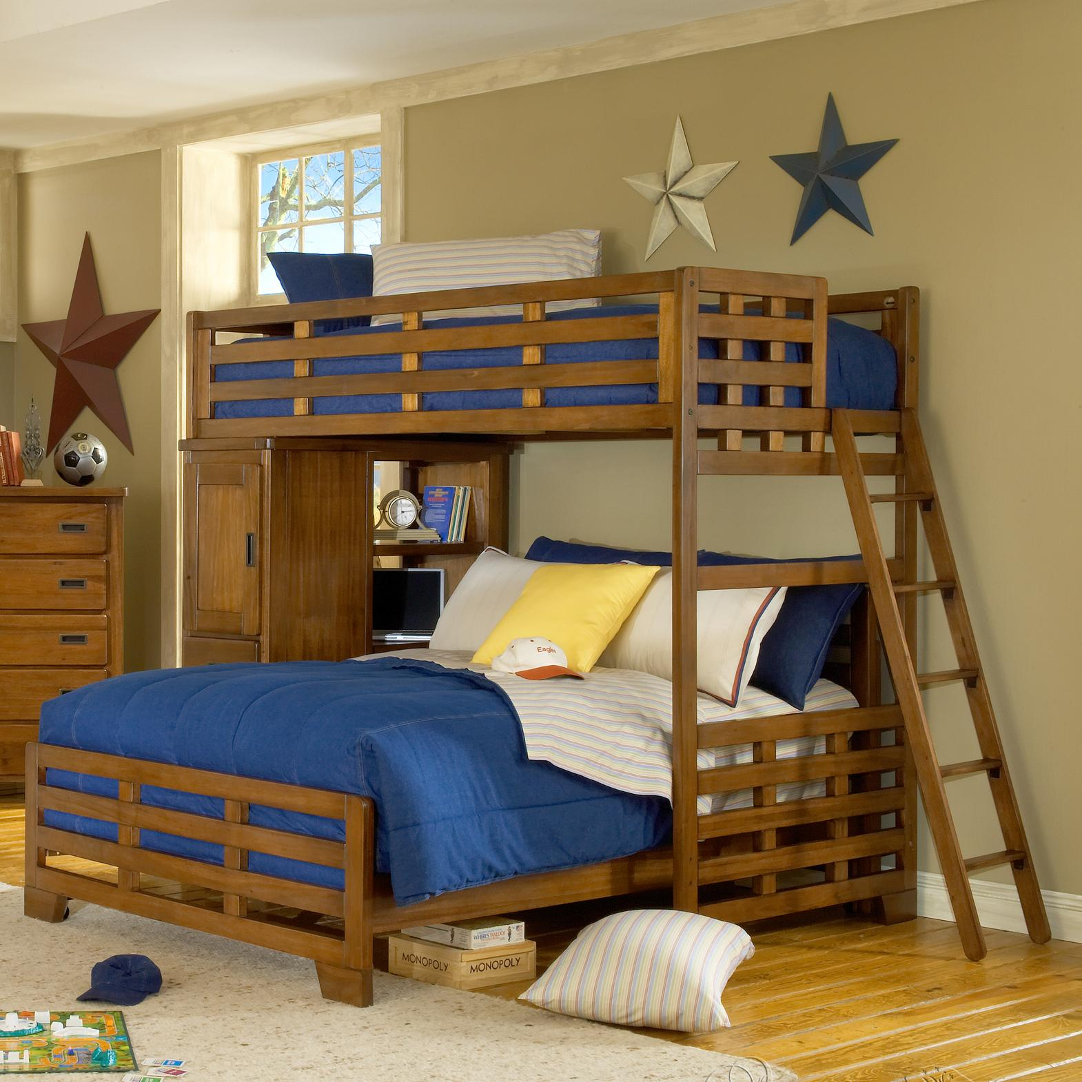 Heartland Twin Loft Bed Over Full Lower Bed Bookcase American Woodcrafters At Lindys Furniture Company with regard to proportions 1570 X 1570