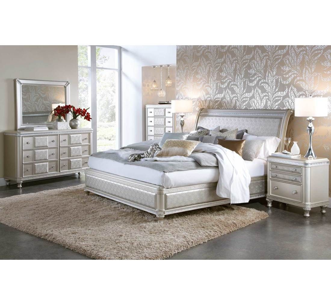 Hefner Silver 5pc King Bedroom Group Badcock More My Furniture with measurements 1100 X 1012