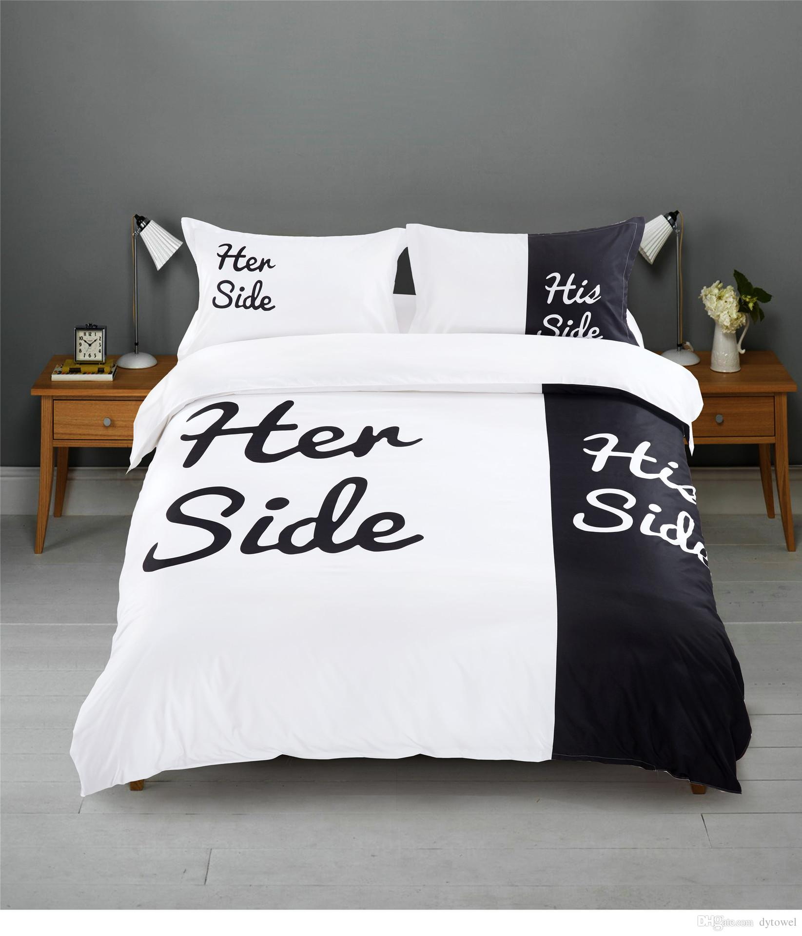 Her Side His Side Couples Bedding Sets 4pcs 3pcs Duvet Cover Bed Sheet With Pillow Casesqueen King White And Black Bed Linens Set throughout proportions 1645 X 1920