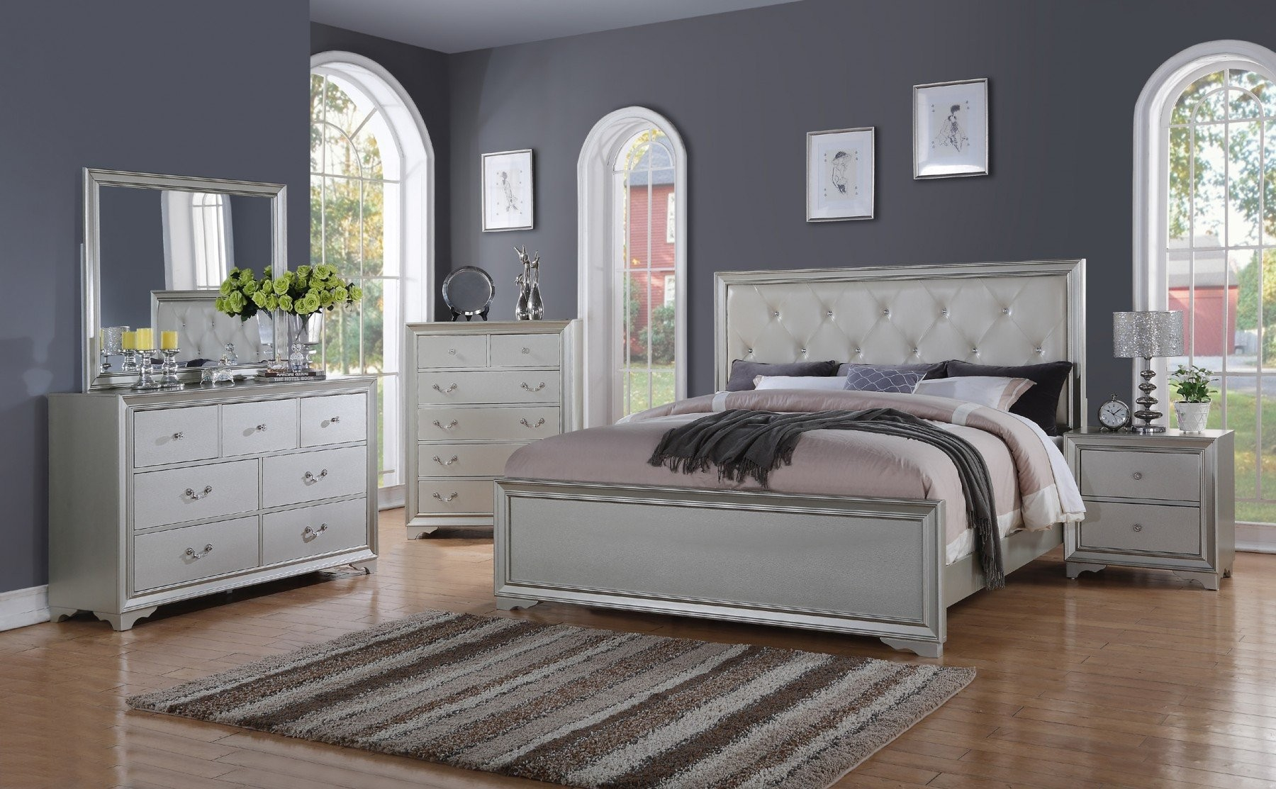 Hollywood Collection Silver 6 Pc Cal King Bedroom Set Vintage throughout size 1800 X 1113