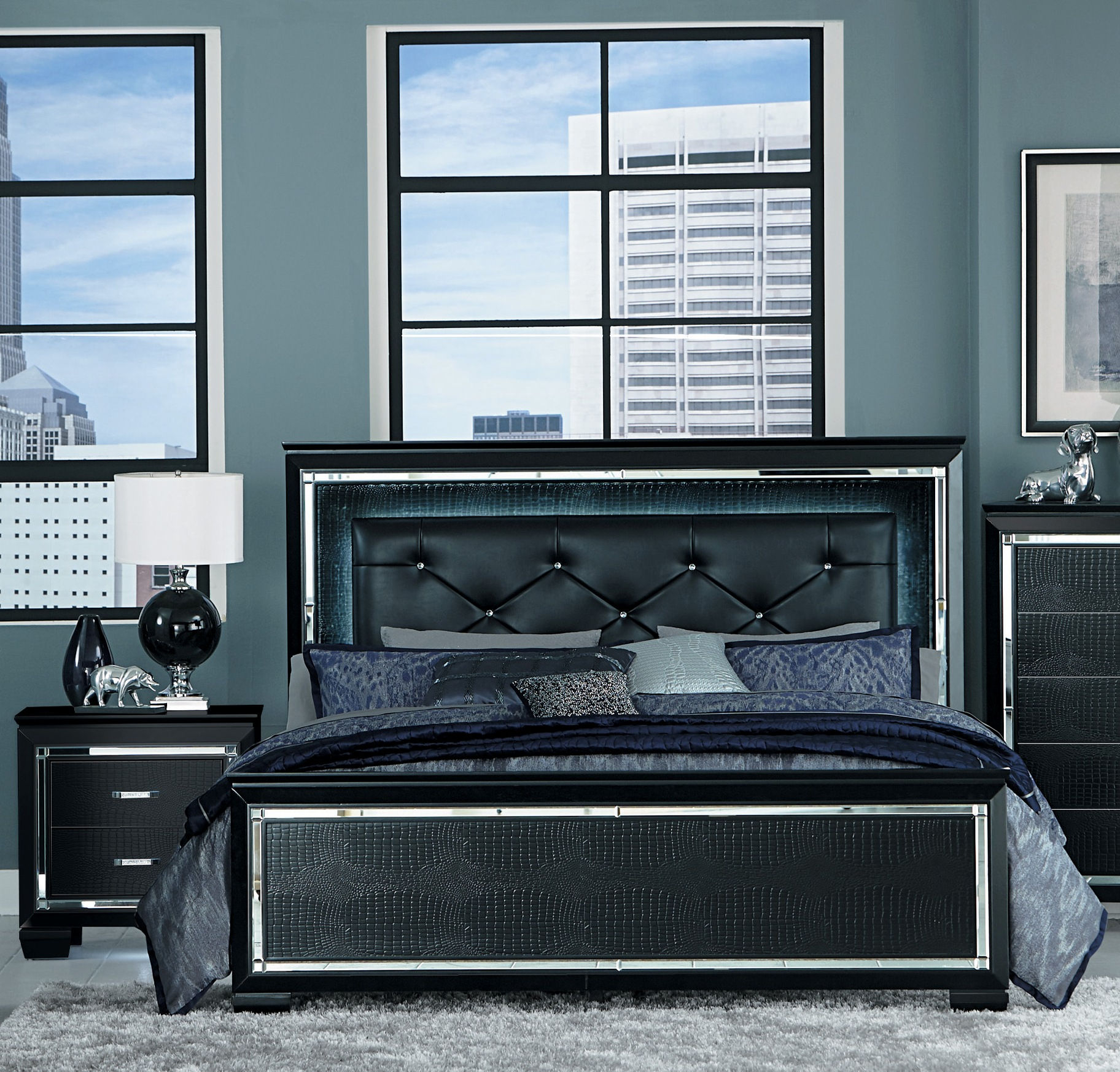 Home Elegance Allura Black 2pc Black Bedroom Set With Queen Bed in size 1824 X 1746