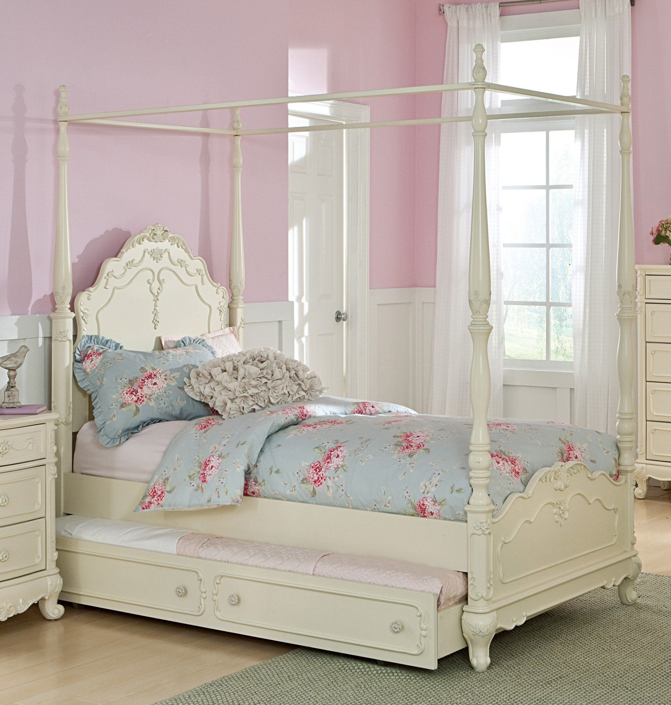 Homelegance 1386fpp 1 Cottage Ecru White Wood Girls Full Canopy Bed regarding sizing 2178 X 2286