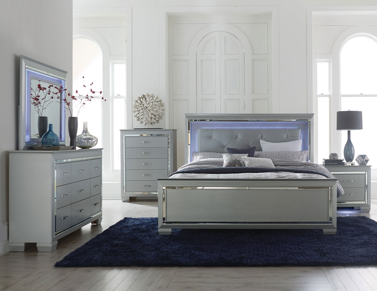 Homelegance Allura Bedroom Set With Led Lighting Silver for proportions 1500 X 1159