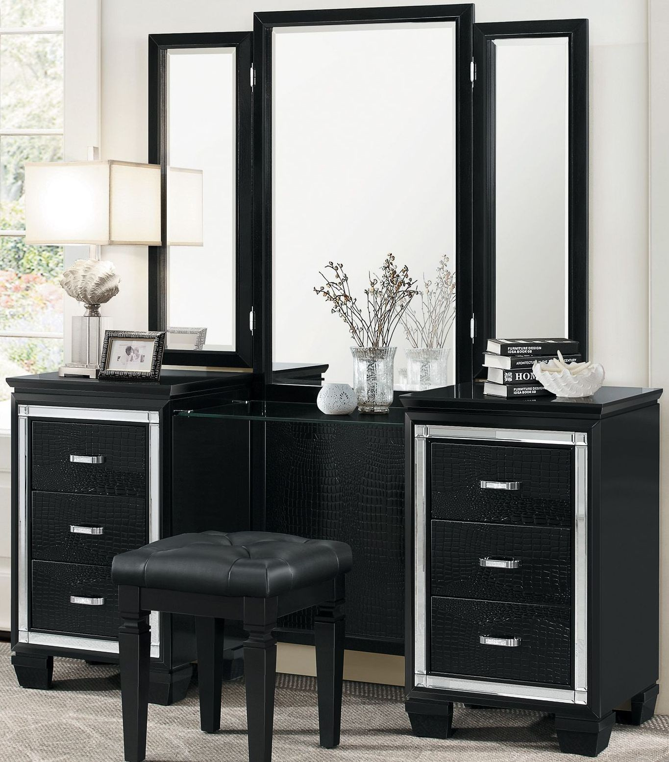 Homelegance Allura Black Vanity Dresser With Mirror with sizing 1365 X 1555