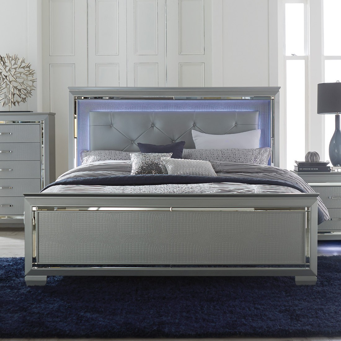 Homelegance Allura Queen Bed With Led Headboard In Silver intended for size 1100 X 1100