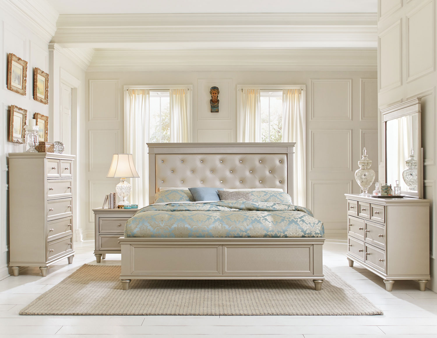 Homelegance Celandine Upholstered Bedroom Set Silver with regard to dimensions 1500 X 1159