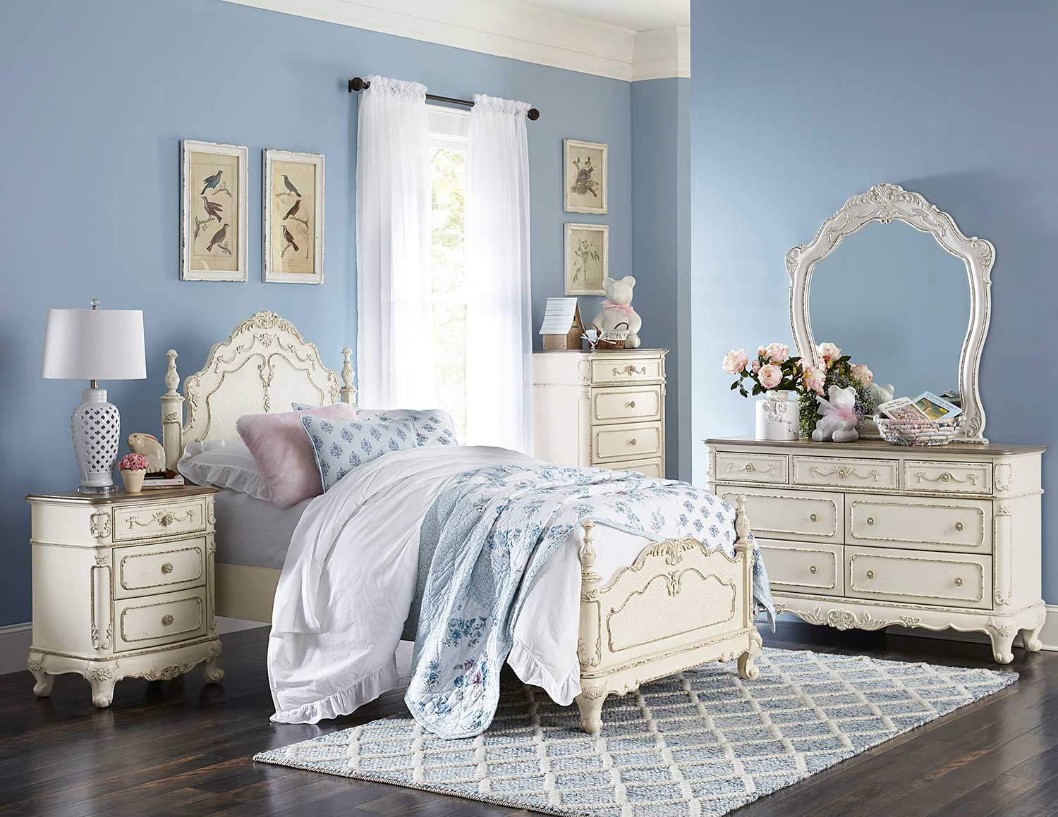 Homelegance Cinderella Bedroom Set Antique White With Gray Rub Through throughout measurements 1500 X 1159