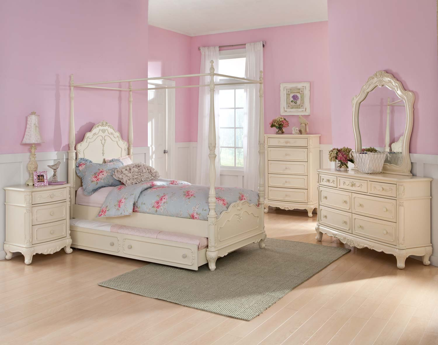 Homelegance Cinderella Twin White 5pc Canopy Bedroom Set in size 1500 X 1181