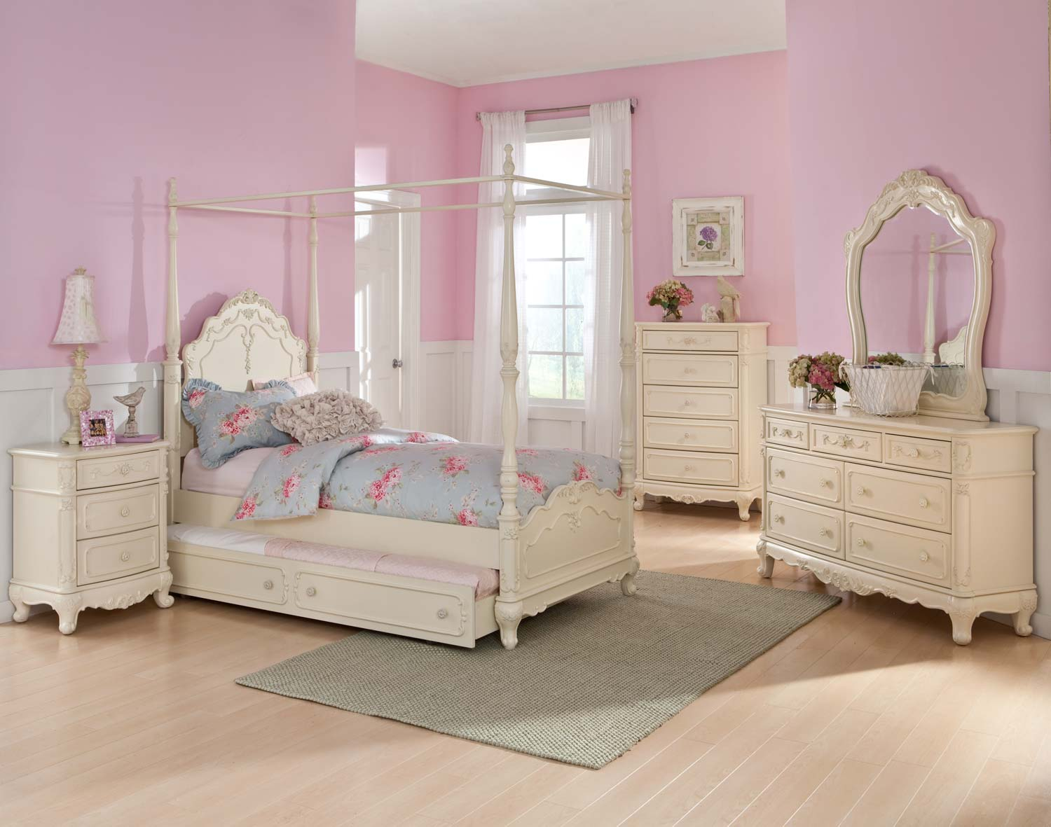 Homelegance Cinderella Twin White 5pc Canopy Bedroom Set regarding sizing 1500 X 1181