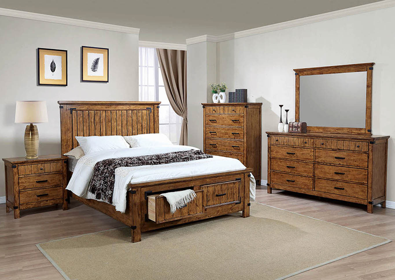 Homeline Furniture Brenner Rustic Honey Eastern King Storage Bed inside size 1366 X 968