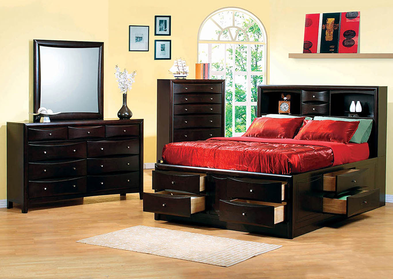 Homeline Furniture Phoenix Cappuccino King Storage Bed for measurements 1366 X 968