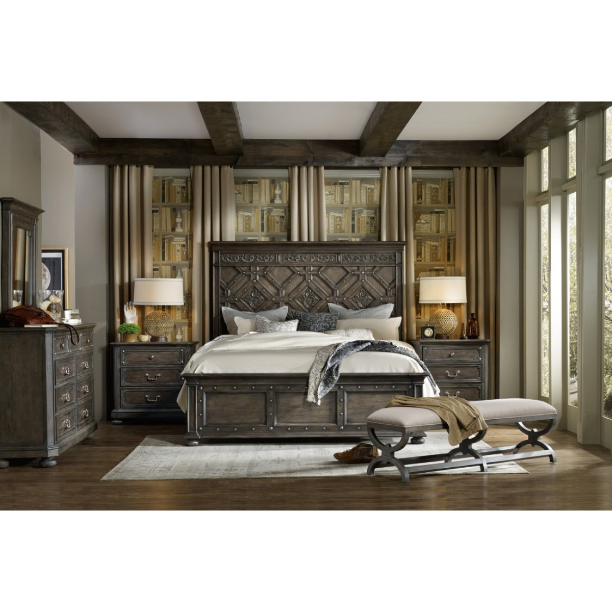 Hooker Furniture Vintage West Wood Panel Bedroom Set In Dark Charcoal in sizing 1200 X 1200