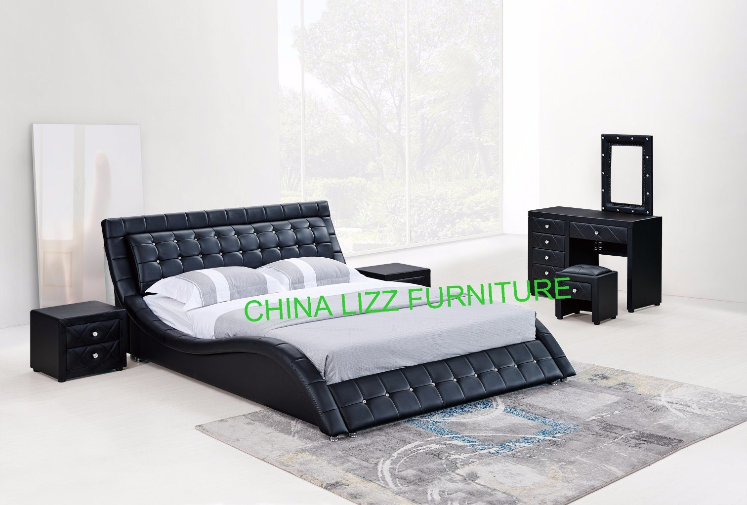 Hot Item Diamond Bedroom Set Leather Bed Leather Dresser intended for sizing 1512 X 1023