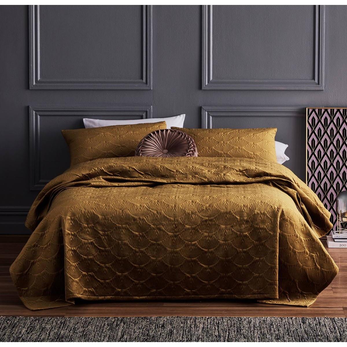 House Home 3 Piece Velvet Coverlet Set Gold Queen in dimensions 1200 X 1200