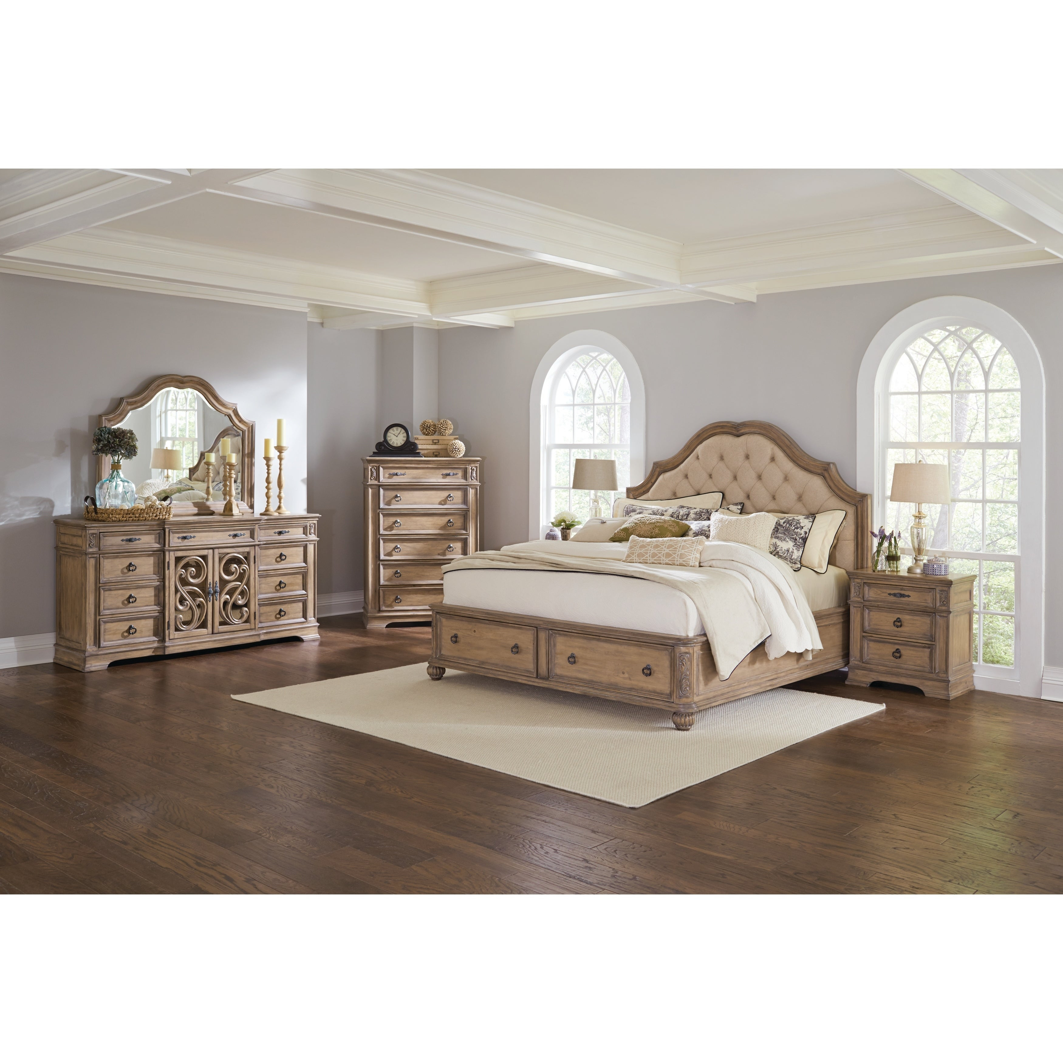 Ilana Traditional Antique Linen 4 Piece Bedroom Set With Storage Bed with regard to dimensions 3500 X 3500