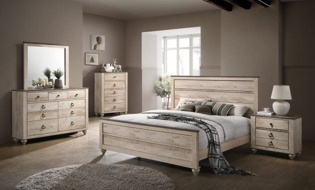 Imerland Contemporary White Wash Finish 5 Piece Bedroom Set King inside proportions 2343 X 2343