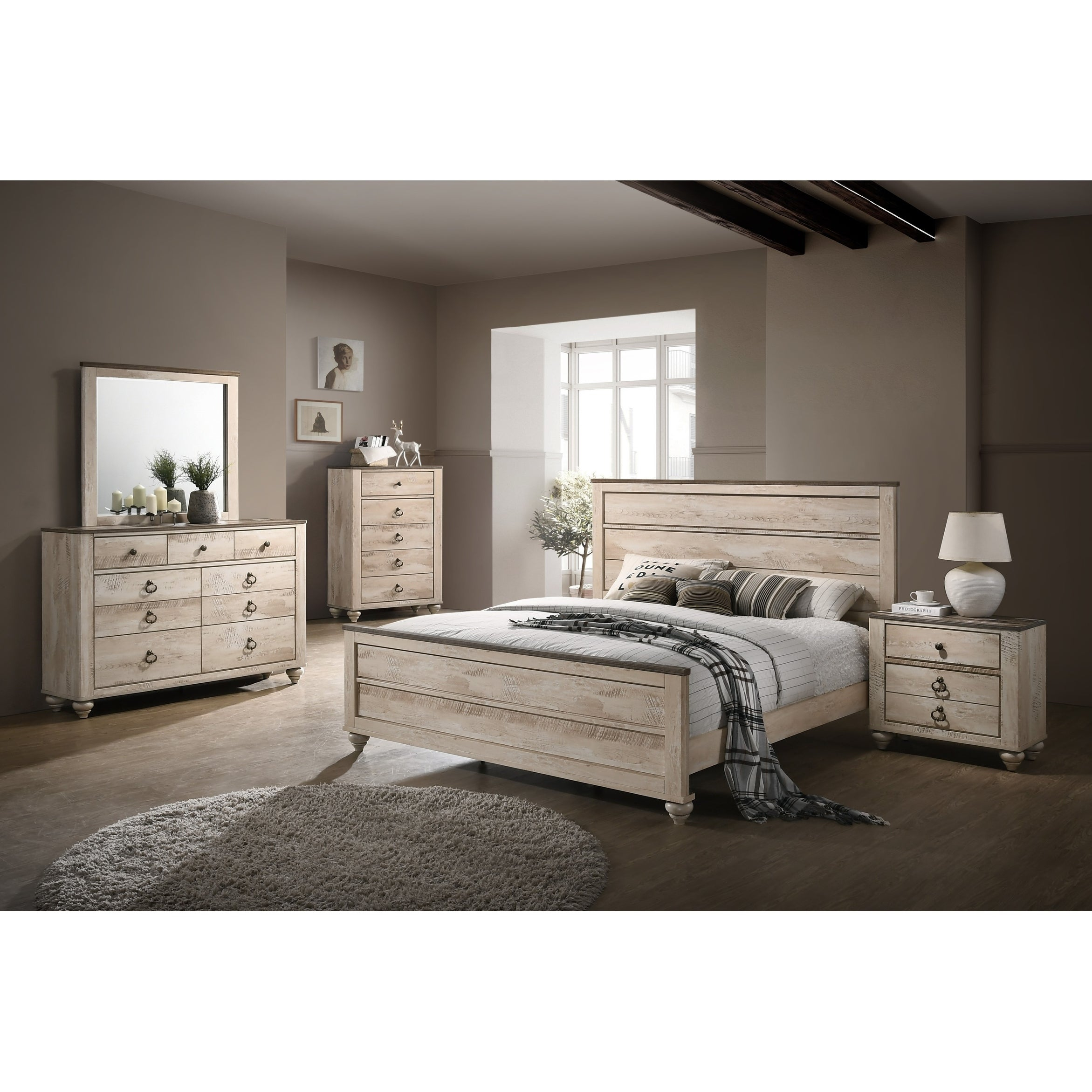Imerland Contemporary White Wash Finish 5 Piece Bedroom Set King intended for proportions 2343 X 2343
