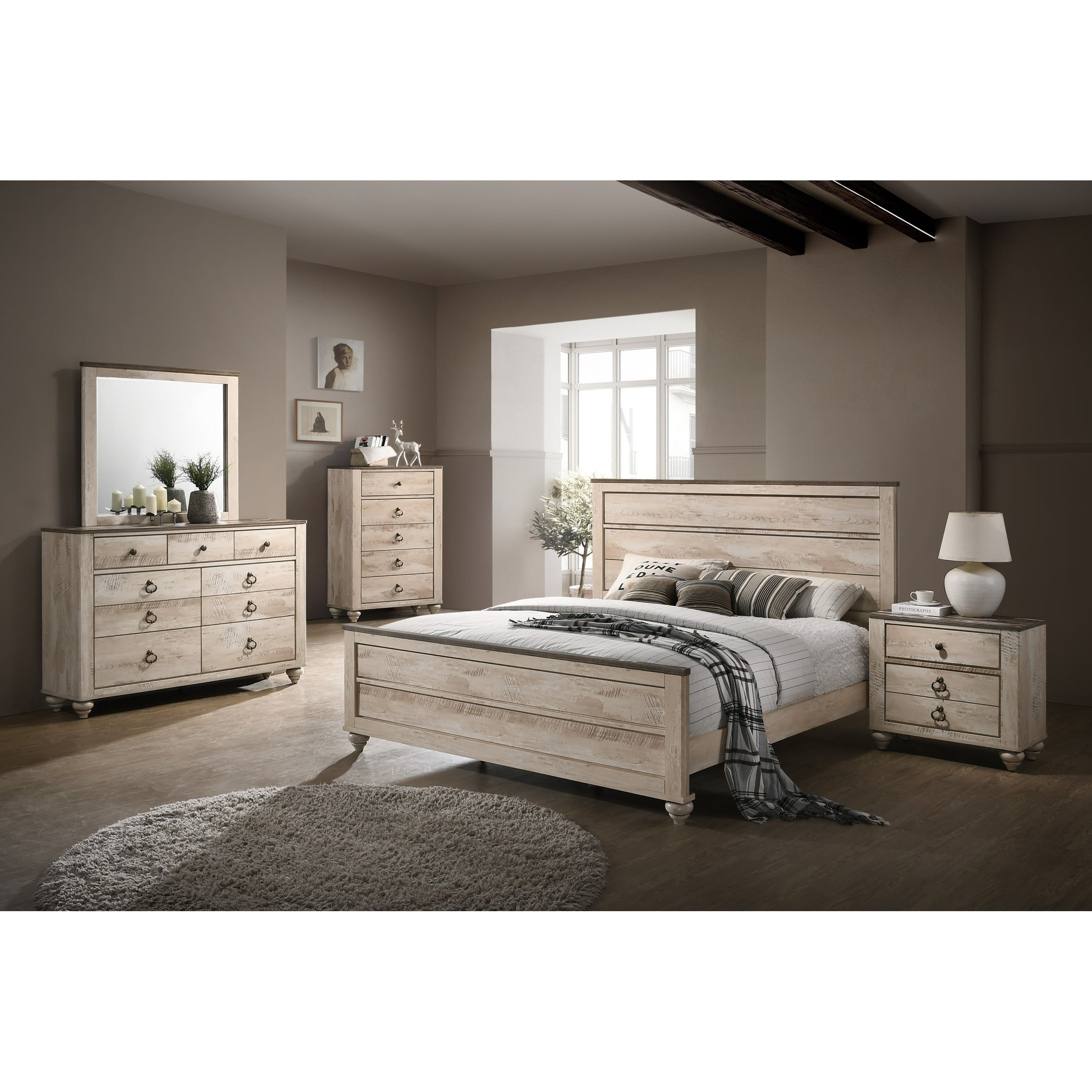 Imerland Contemporary White Wash Finish 5 Piece Bedroom Set King pertaining to dimensions 2343 X 2343