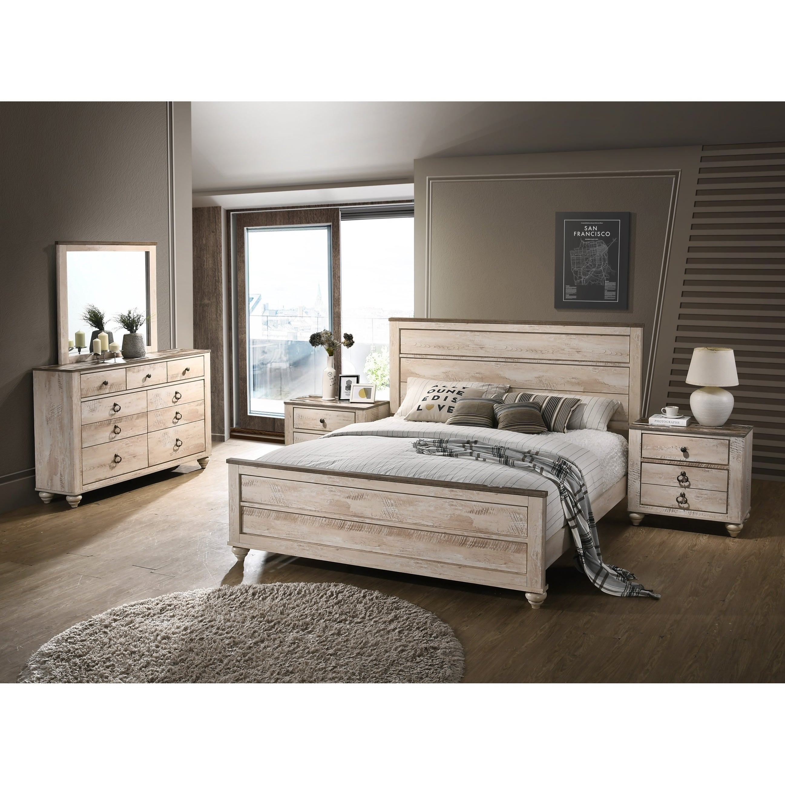Imerland Contemporary White Wash Finish 5 Piece Bedroom Set King with regard to sizing 2594 X 2594