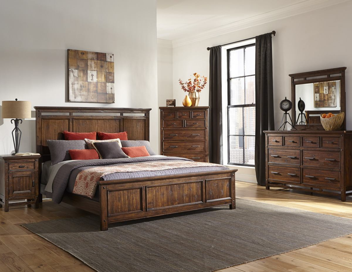 Intercon Furniture Wolf Creek 4 Piece Panel Bedroom Set In Vintage Acacia pertaining to proportions 1200 X 927