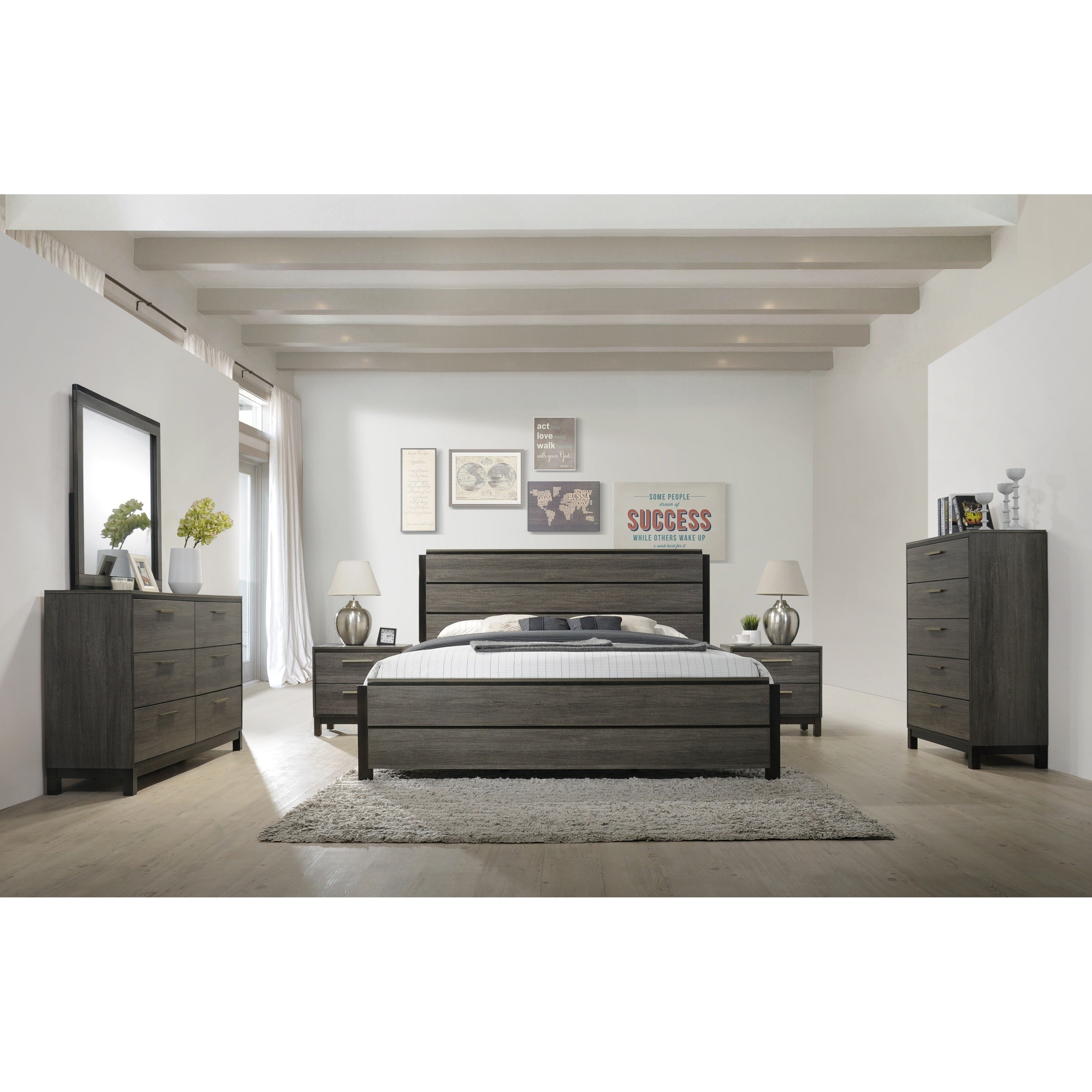 Ioana 187 Antique Grey Finish Wood Bed Room Set King Size Bed Dresser Mirror 2 Night Stands Chest within sizing 3159 X 3159