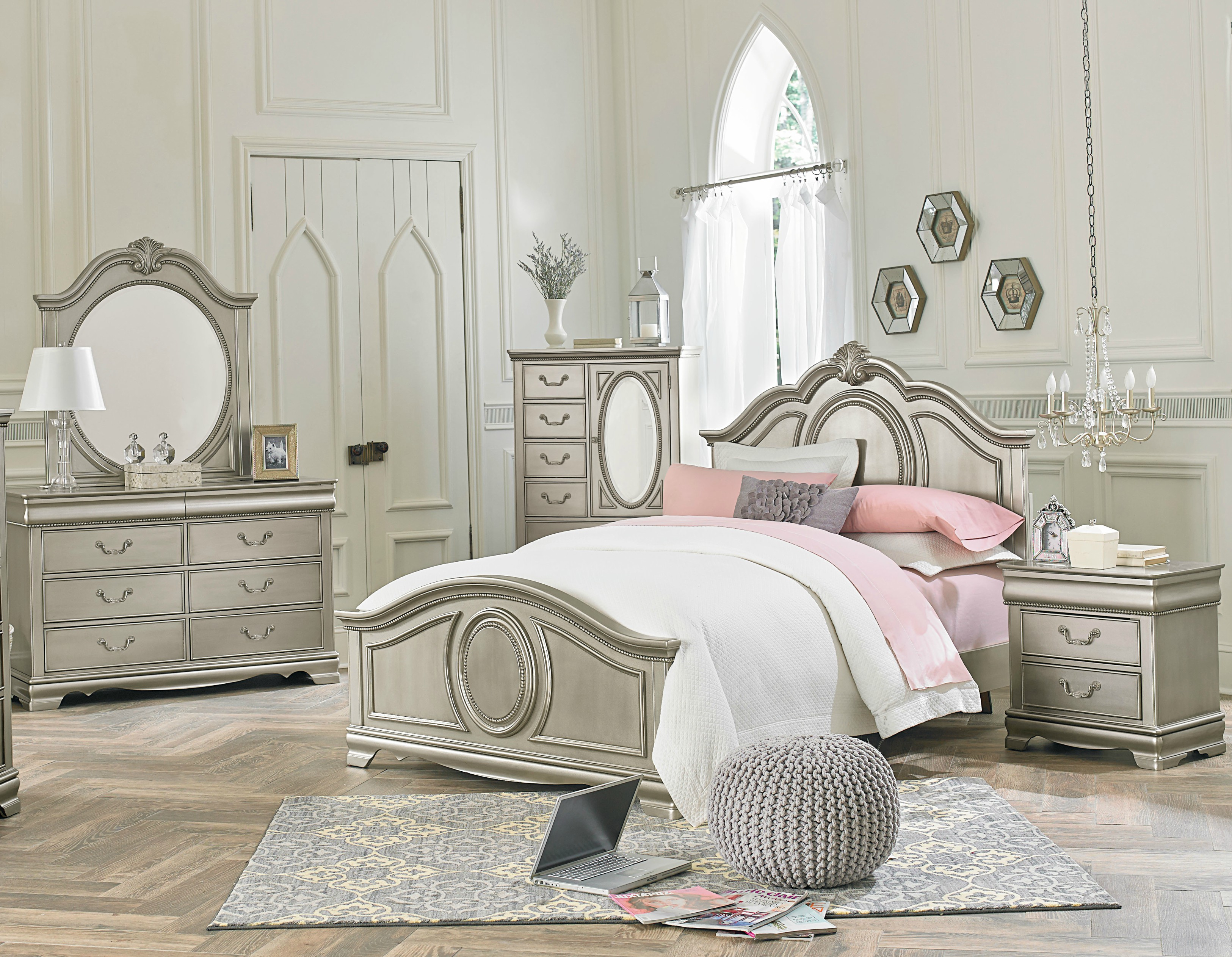 Jessica Silver Twin Bedroom Set in proportions 3250 X 2525