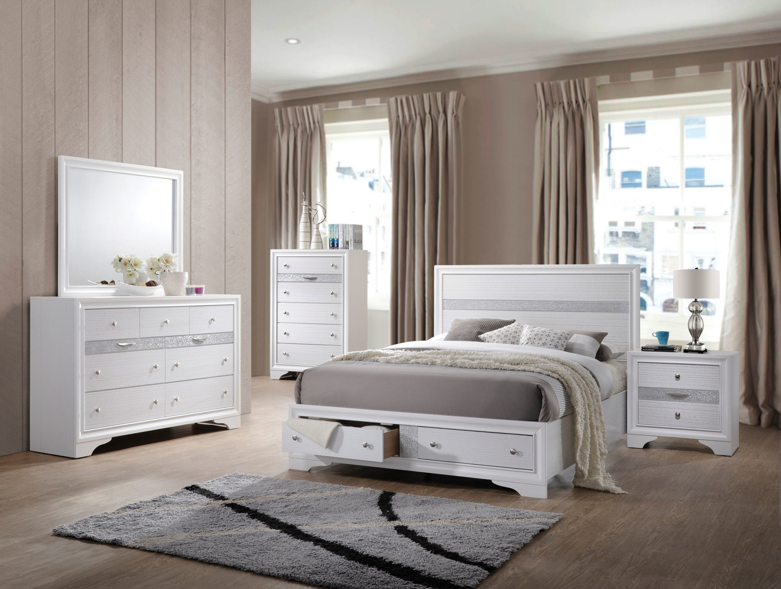 Jewel White Platform Storage Bedroom Set Queen Naders Furniture regarding sizing 2500 X 1886