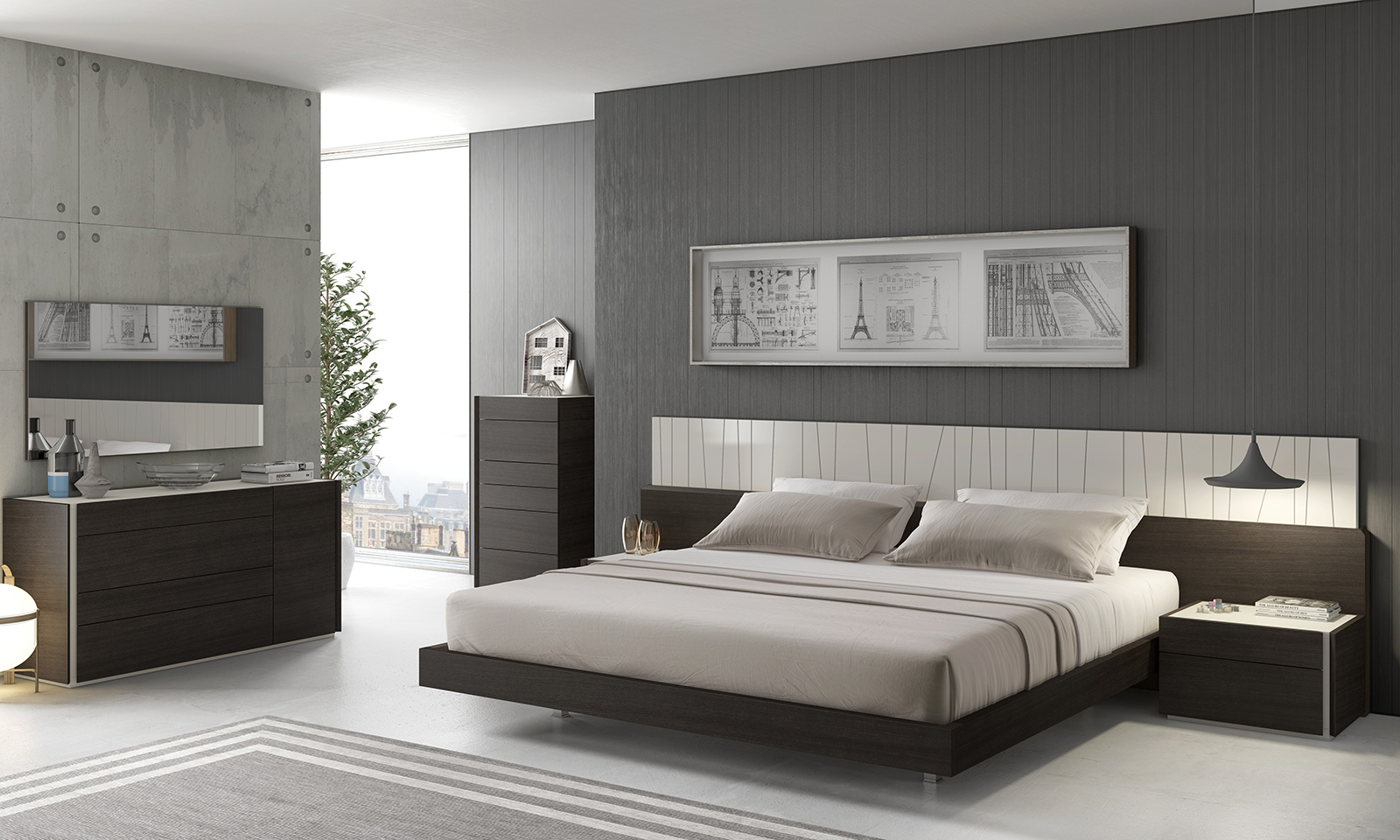 Jm Furniture Porto Platform Bedroom Set In Light Grey And Wenge in size 1600 X 960