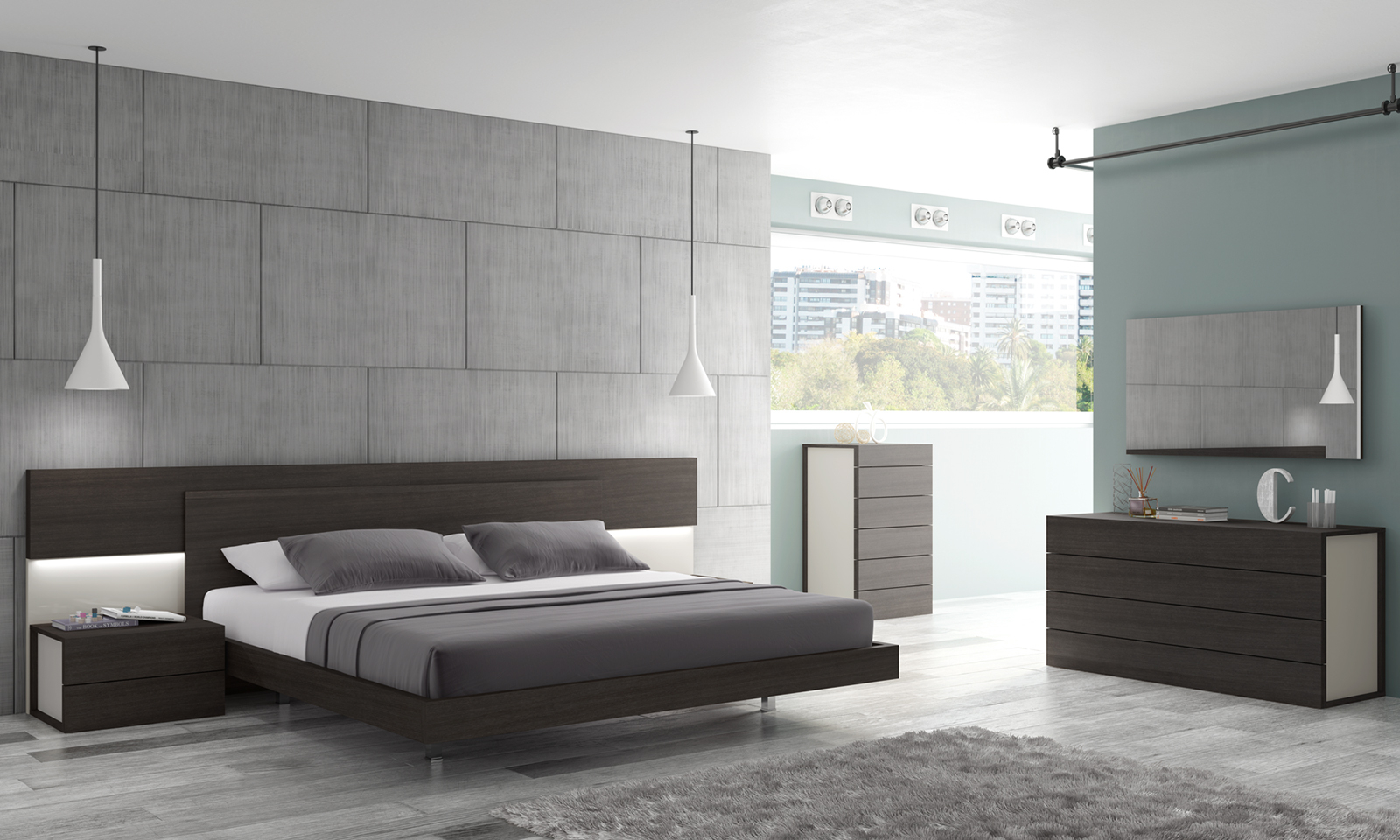 Jm Maia Platform Bedroom Set In Light Grey And Wenge with size 1600 X 960