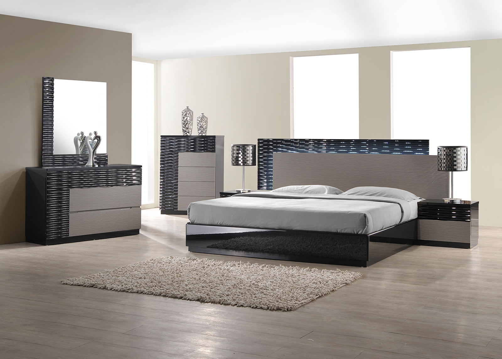 Jm Roma Platform Bedroom Set In Black And Grey Lacquer for measurements 1600 X 1143