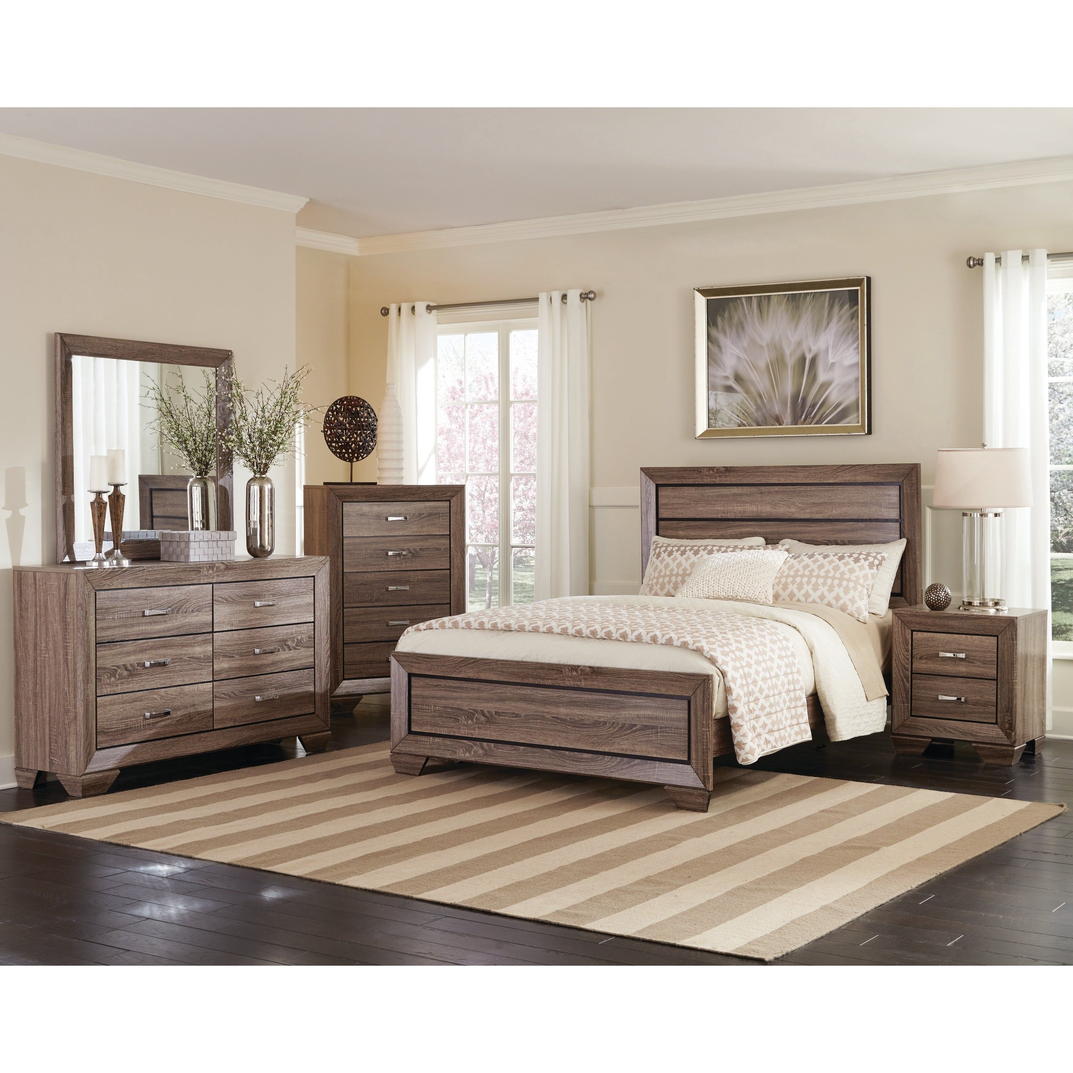 Kauffman Transitional Washed Taupe 4 Piece Bedroom Set inside proportions 3500 X 3500