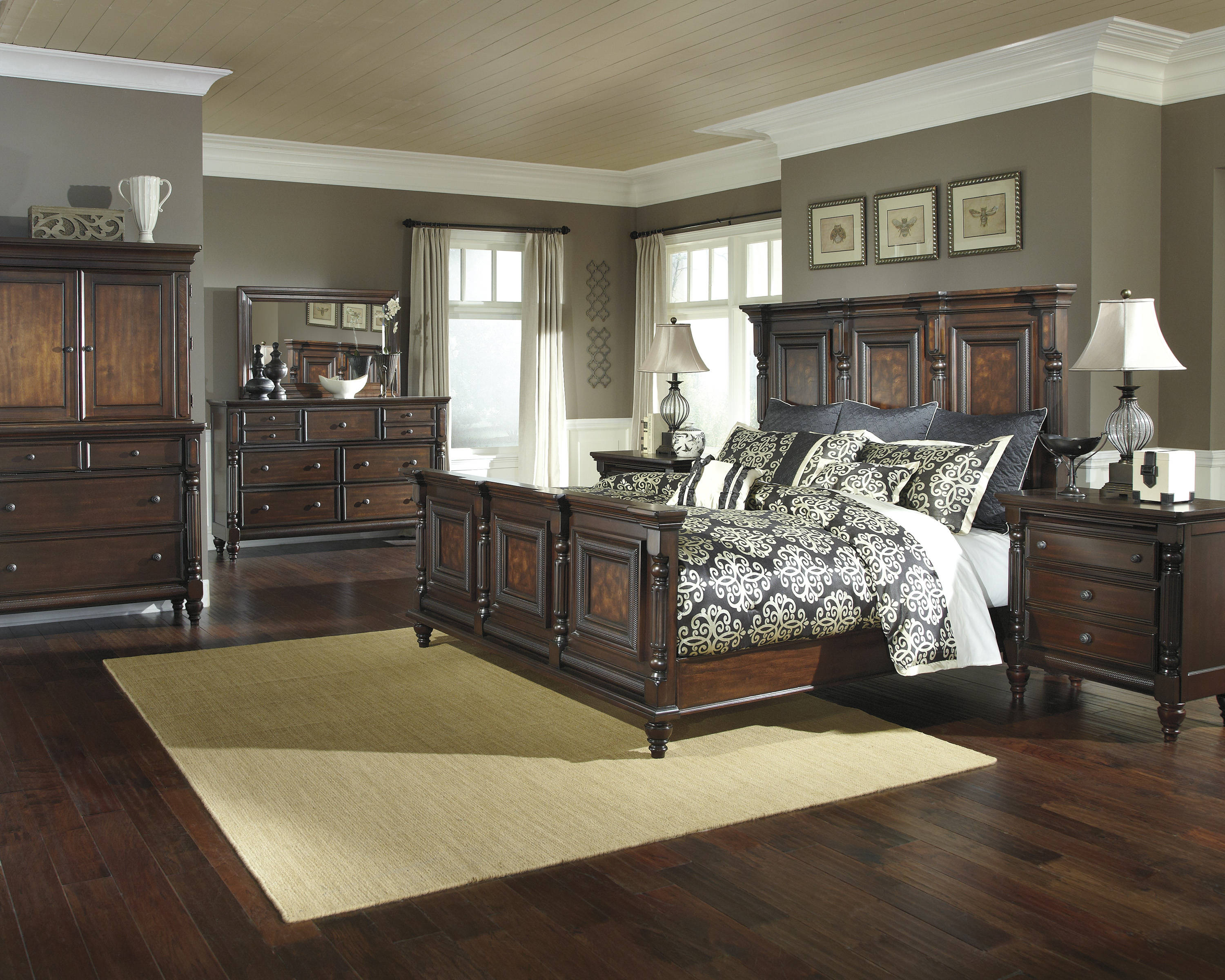 Key Town Dark Brown Wood 5pc Bedroom Set Wking Mansion Panel Bed in measurements 3000 X 2400