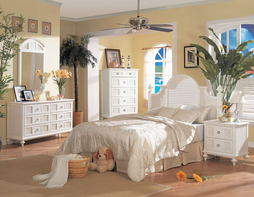 Key West Cottage White 4 Piece Bedroom Set Model B34970 Seawinds Trading throughout proportions 1028 X 800