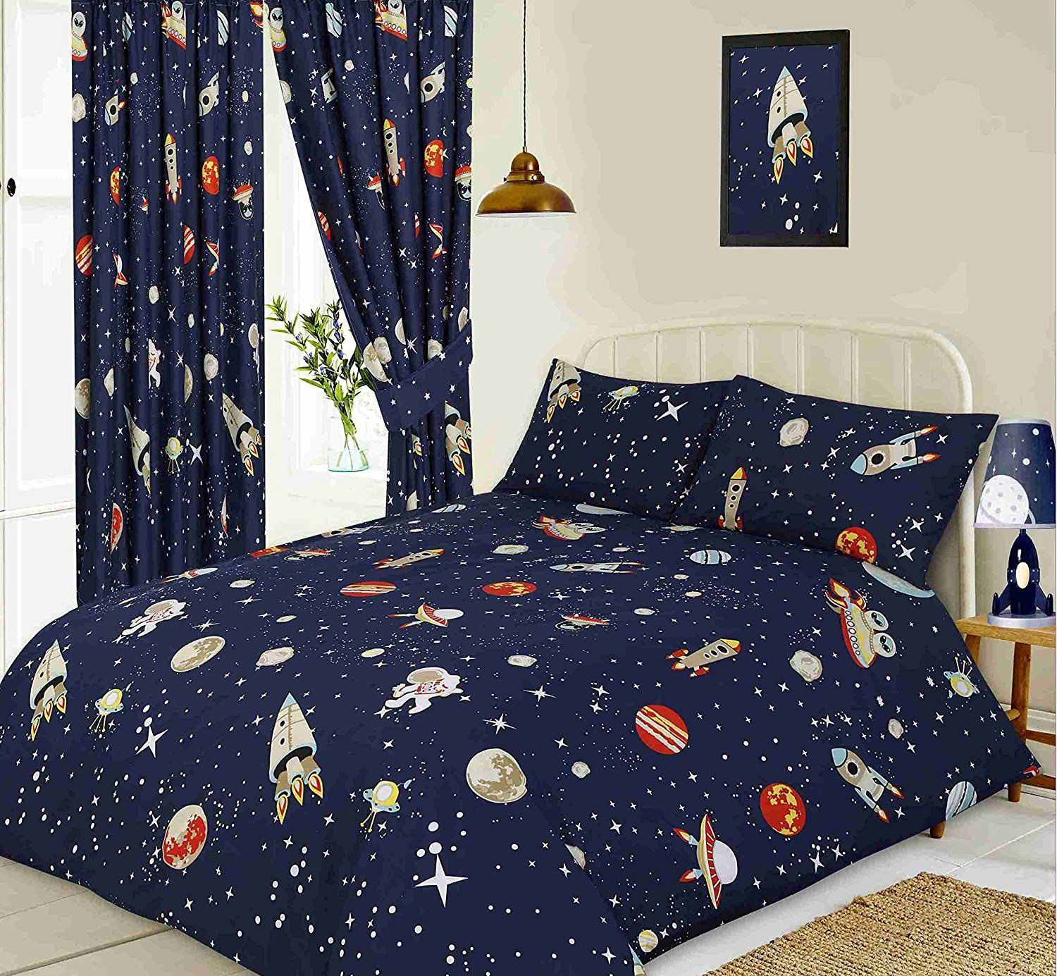 Kids Childrens Bedroom Bedding Duvet Quilt Cover Set Stars Space Rocket with regard to measurements 1500 X 1385
