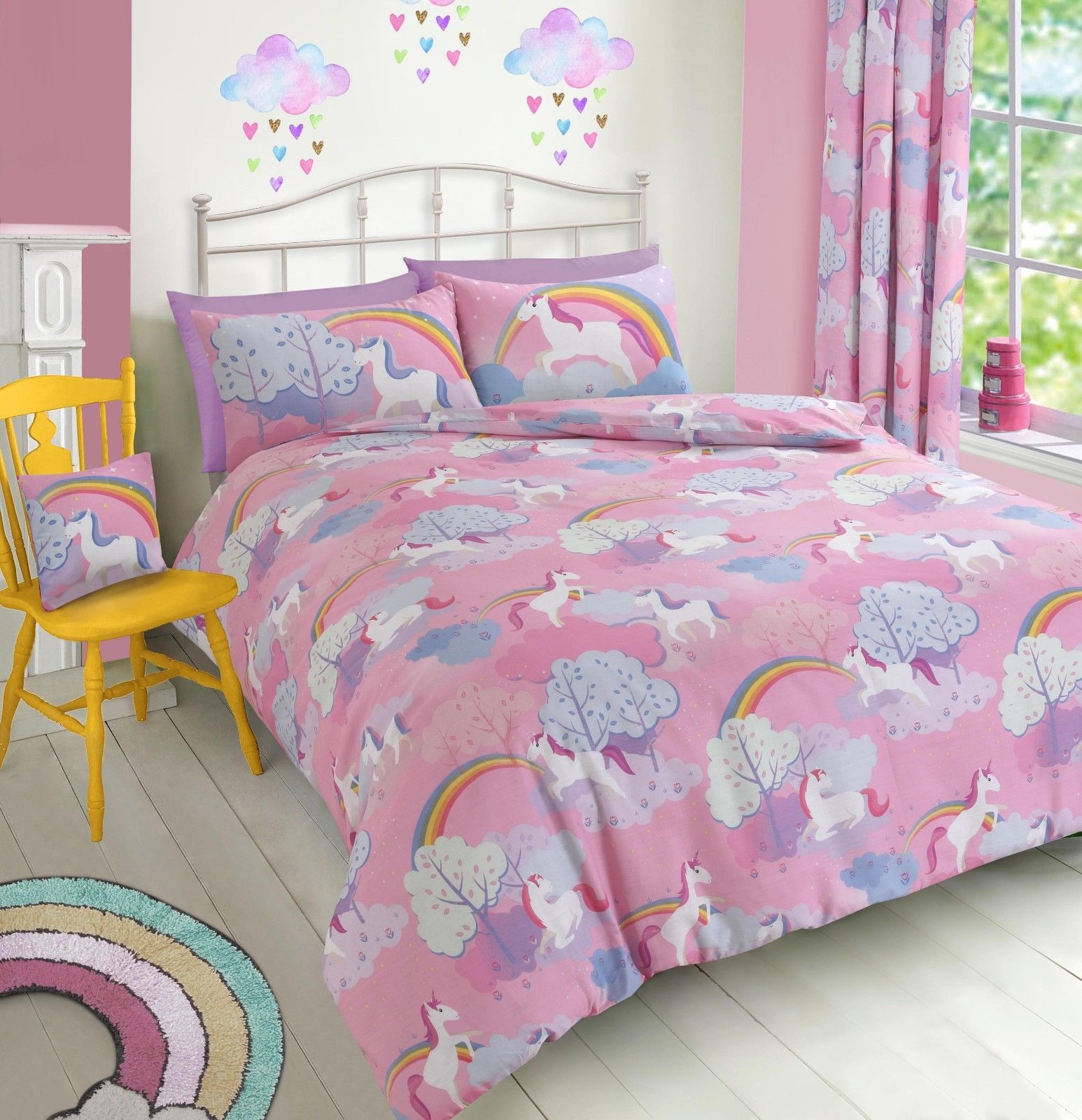 Kids Girls Unicorn Pink Lilac Purple Bedding Duvet Quilt Cover Set Or Curtains throughout proportions 1546 X 1599