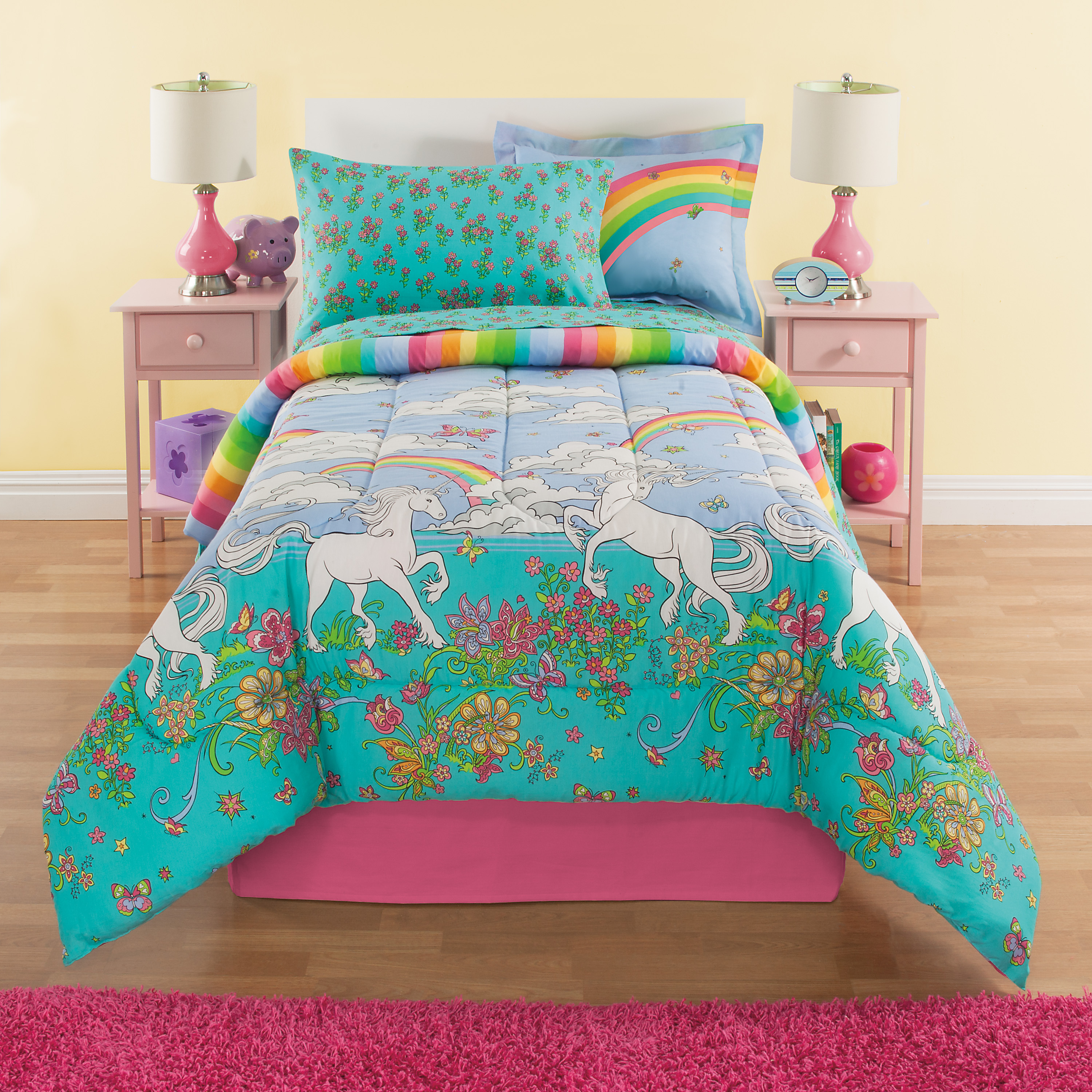 Kidz Mix Unicorn Rainbow Bed In A Bag Kids Bedding Set W Reversible Comforter Bonus Bed Skirt intended for sizing 3000 X 3000