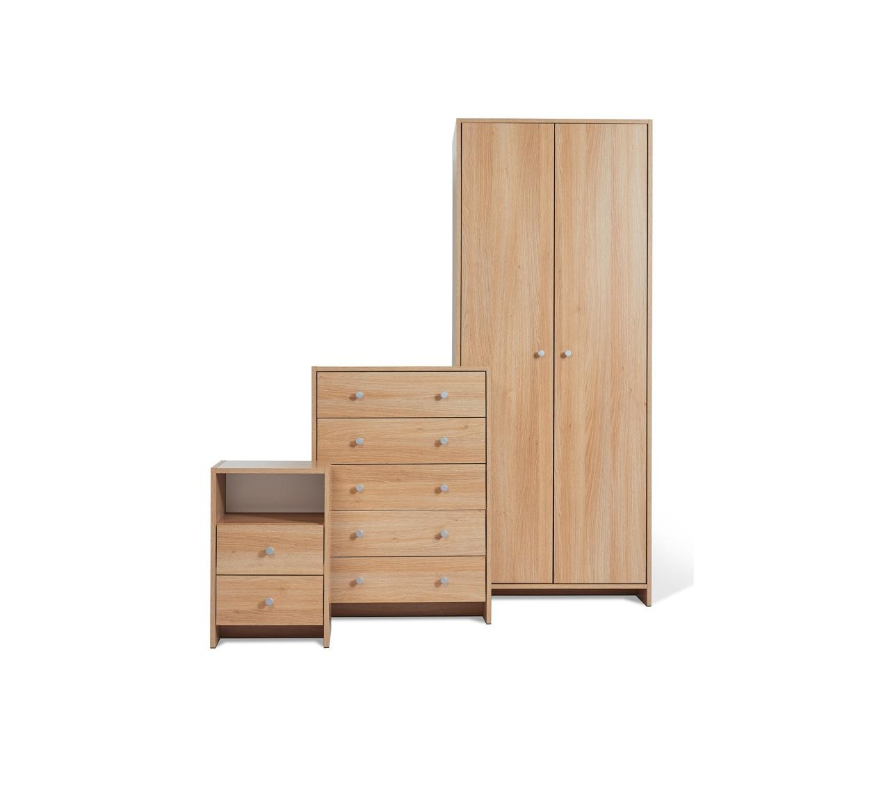 Kim Oak Effect Bedroom Furniture Set Wardrobe 5 Drawer Chest Bedside regarding sizing 2000 X 1801