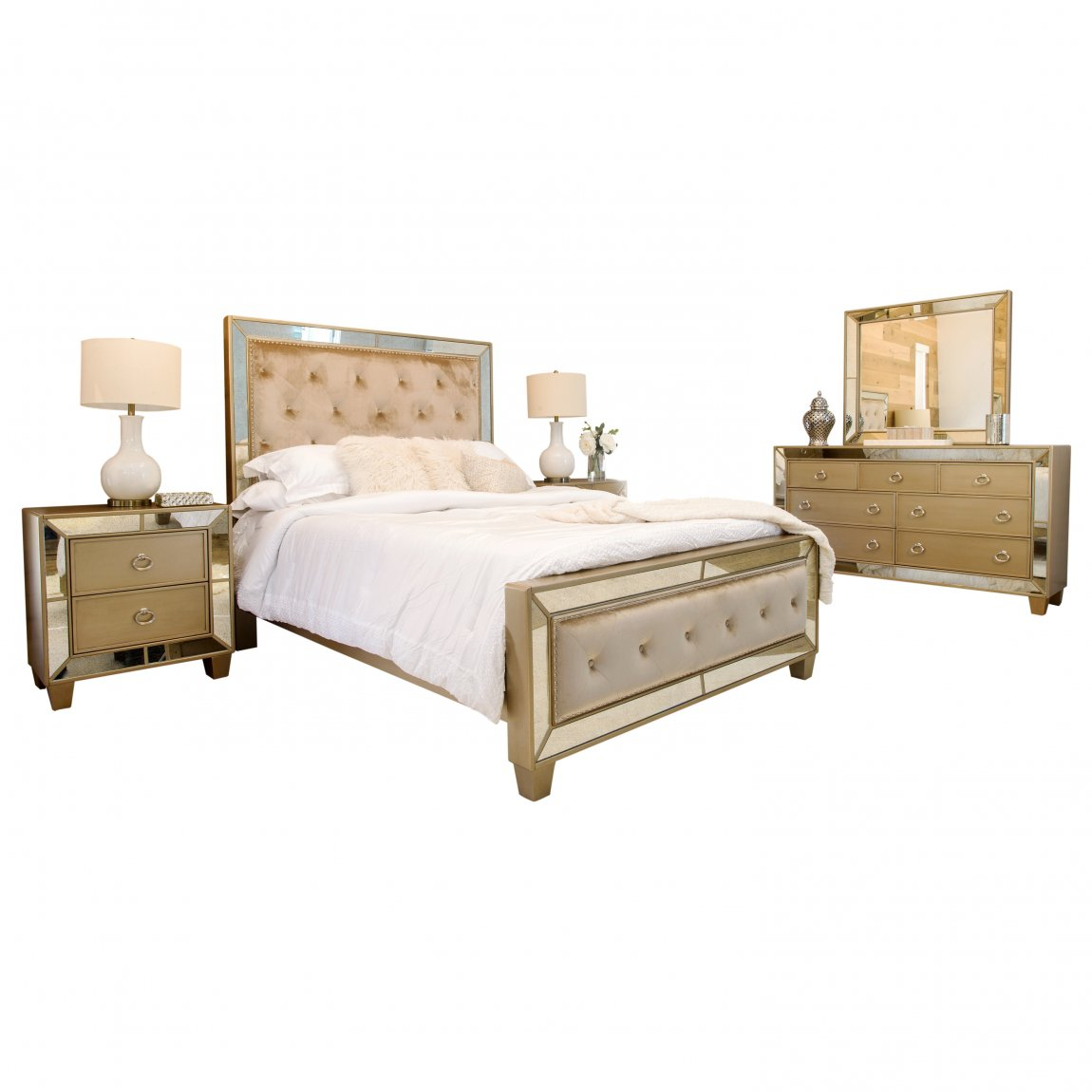 King Bedroom Suites House Of Hamptonreg Levitt Mirrored Tufted within sizing 1150 X 1150