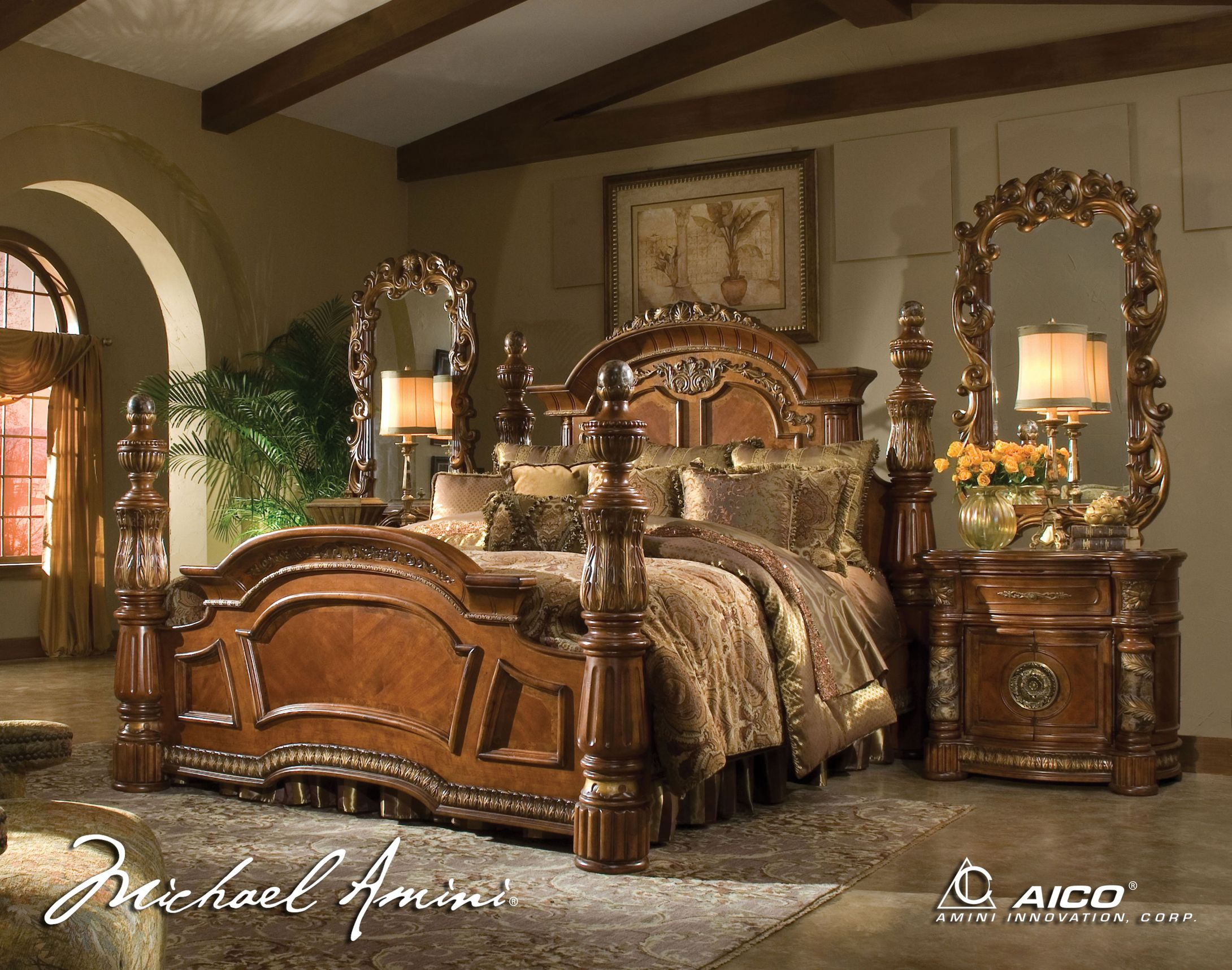 King Size Bedroom Sets Aico 5pc Villa Valencia California within sizing 2180 X 1716