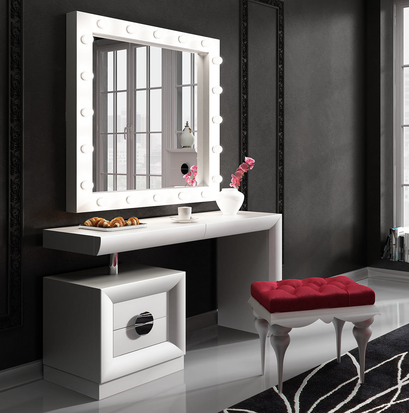 Kirkwood Bedroom Makeup Vanity Set With Mirror pertaining to measurements 1300 X 1313