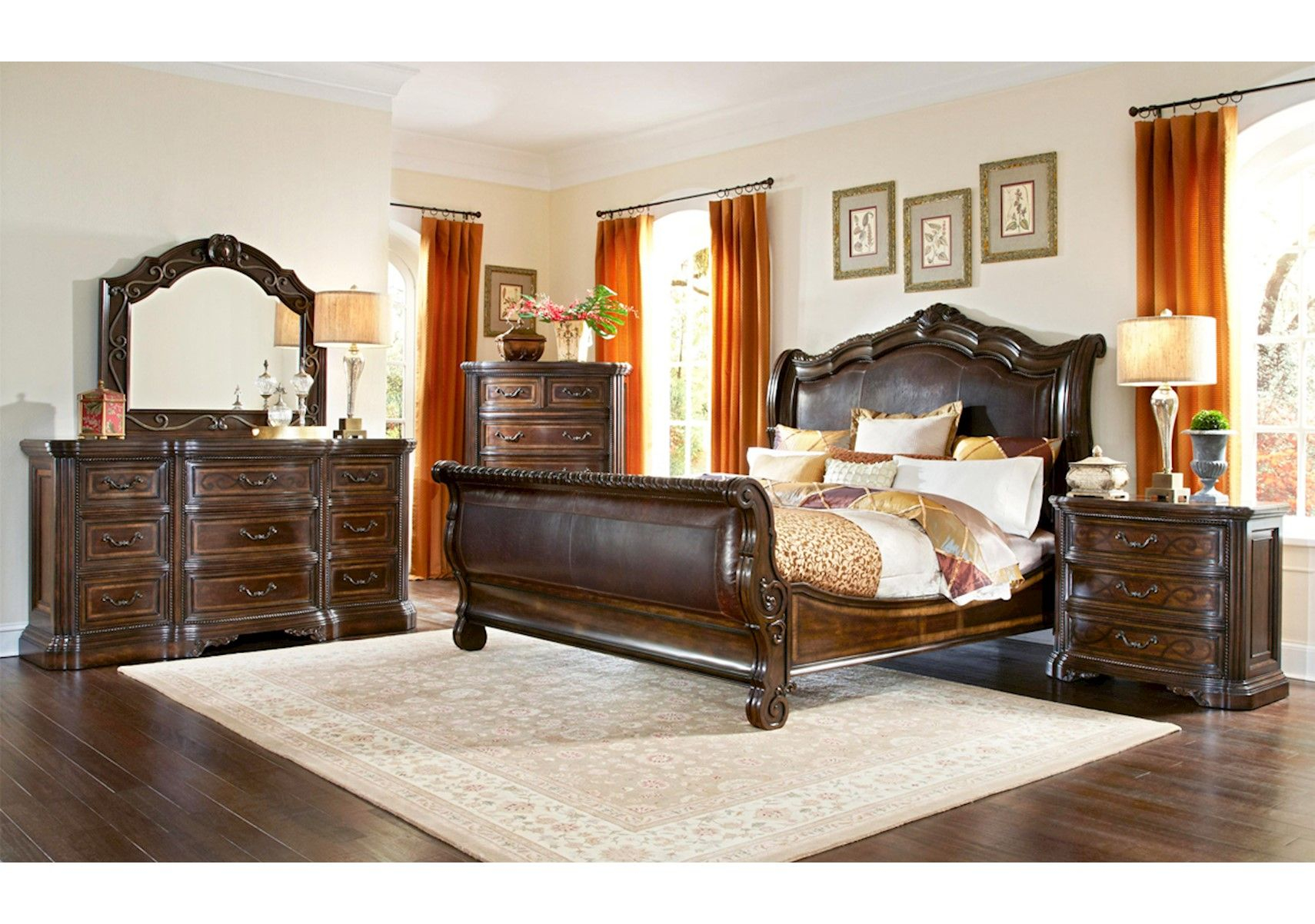 Lacks Valencia 4 Pc Queen Bedroom Set Cozy Home Sleigh Bedroom throughout proportions 1710 X 1202