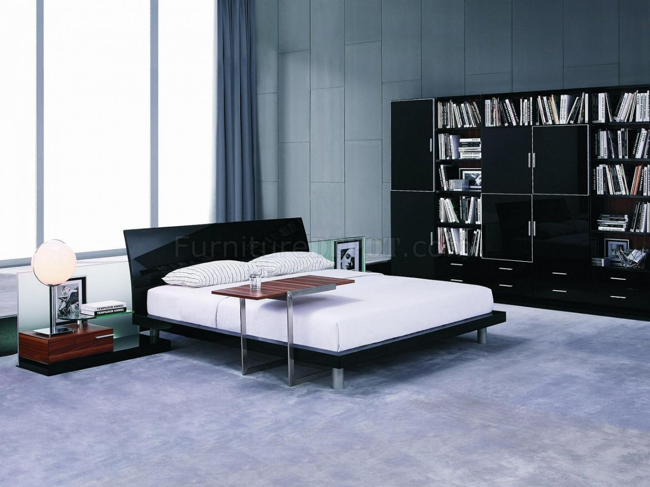 Lacquer Finish Contemporary Bedroom Set Aron Black for dimensions 1280 X 960