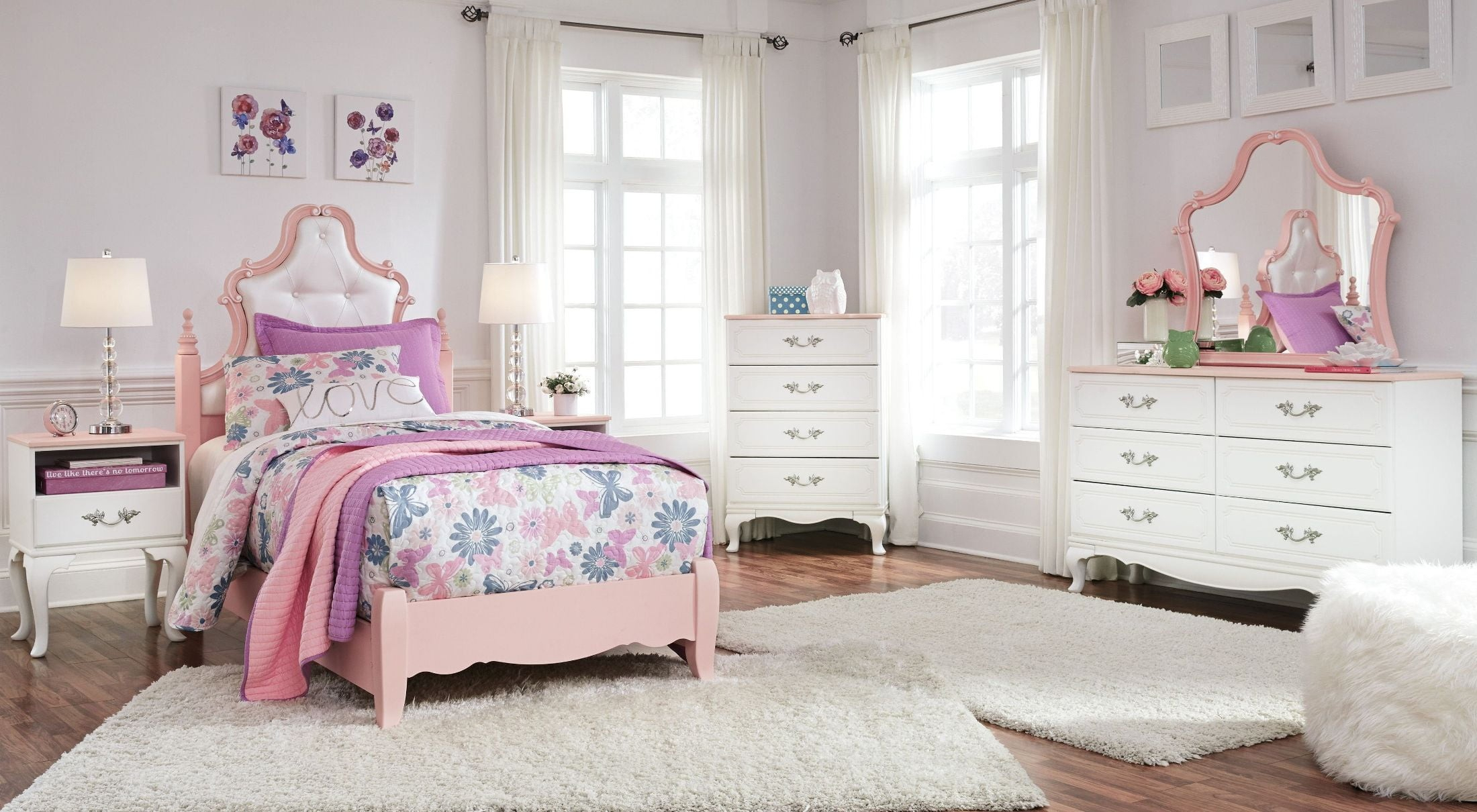 Laddi White And Pink Youth Upholstered Poster Bedroom Set in proportions 2200 X 1210