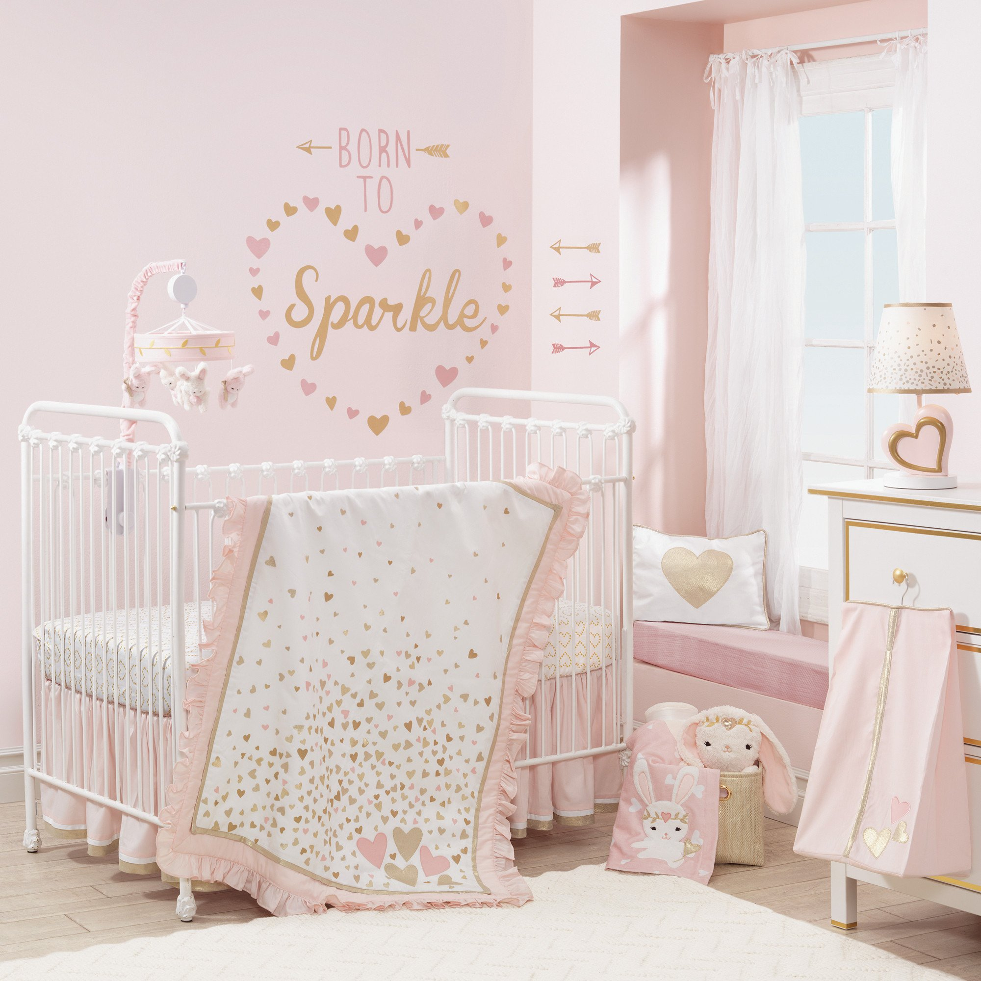 Lambs Ivy Confetti 4 Piece Crib Bedding Set Pink Gold White Love Hearts with size 2000 X 2000