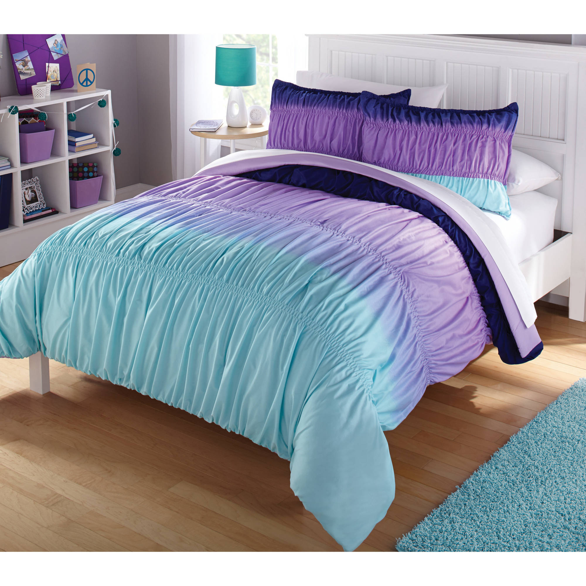 Latitude Purple Ombre Ruched Reversible Complete Bedding Set pertaining to dimensions 2000 X 2000