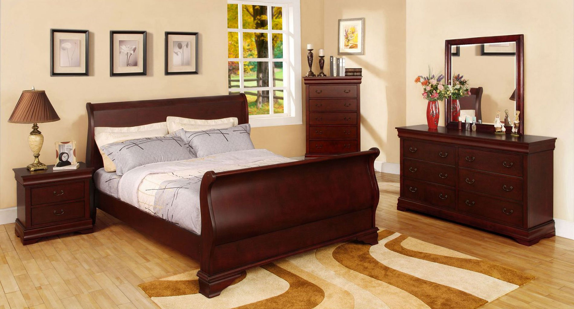 Laurelle Sleigh Bedroom Set Cherry Furniture Of America within measurements 1900 X 1024