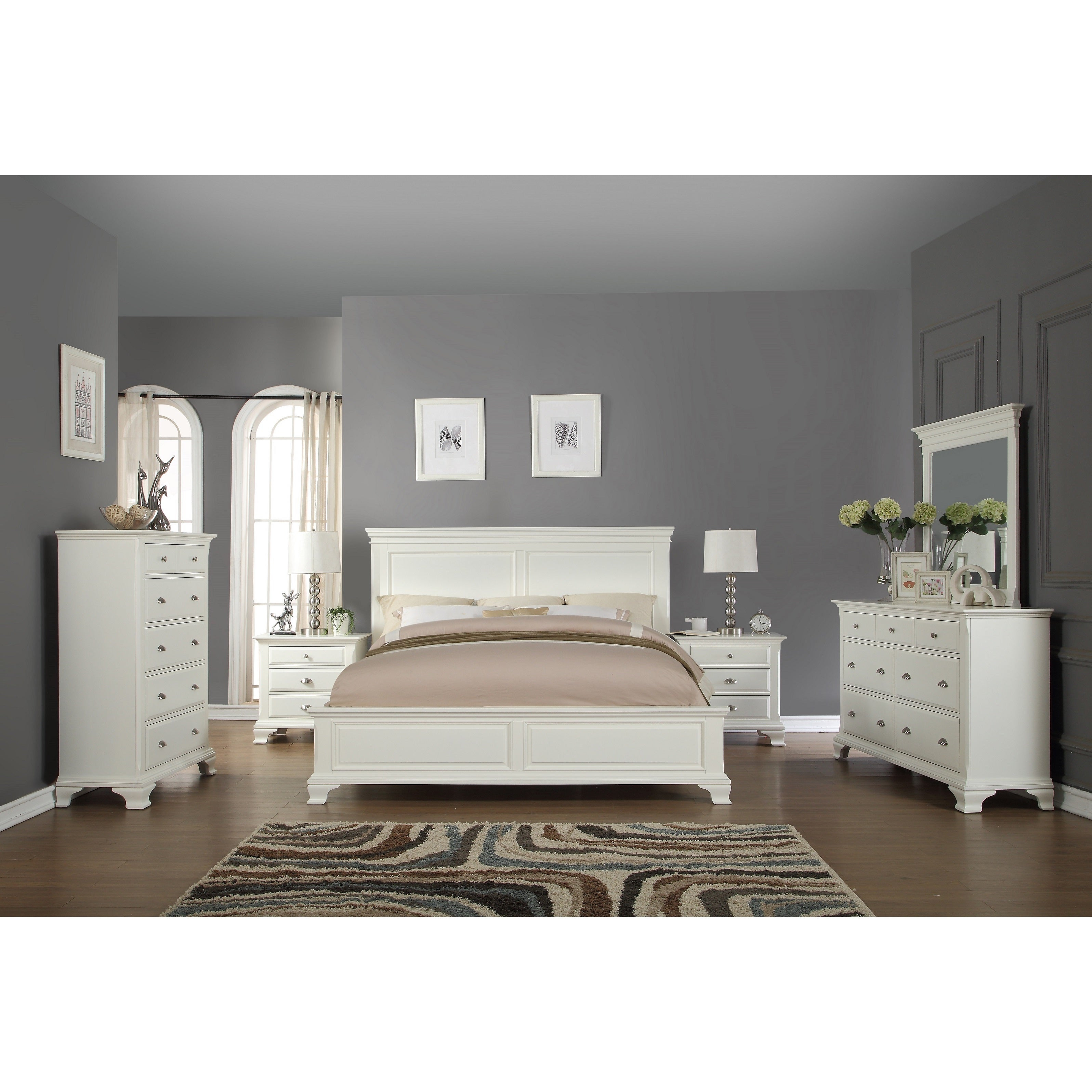 Laveno 012 White Wood Bedroom Furniture Set Includes King Bed Dresser Mirror 2 Night Stands And Chest pertaining to sizing 3193 X 3193