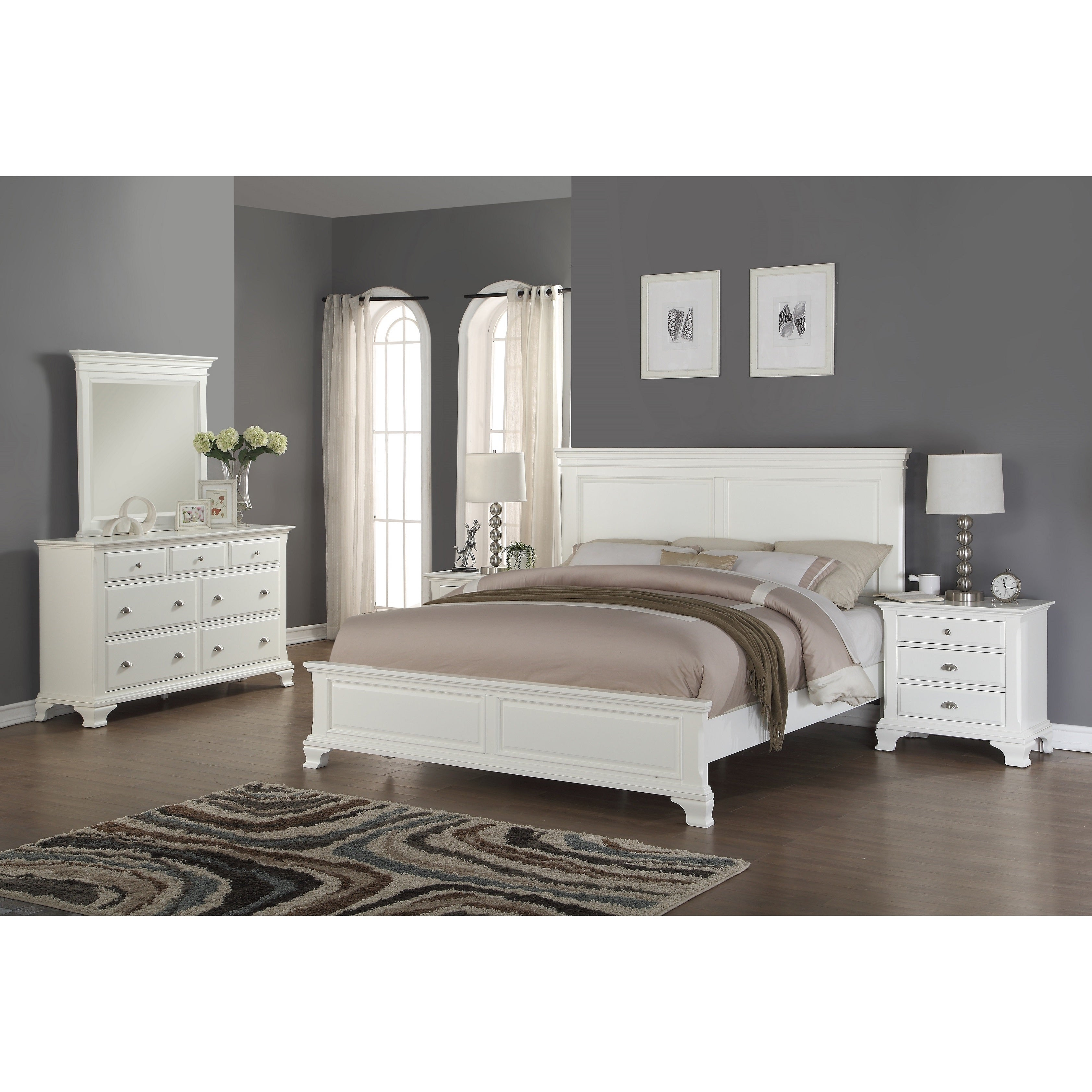 Laveno 012 White Wood Bedroom Furniture Set Includes King Bed Dresser Mirror And 2 Night Stands pertaining to size 3366 X 3366