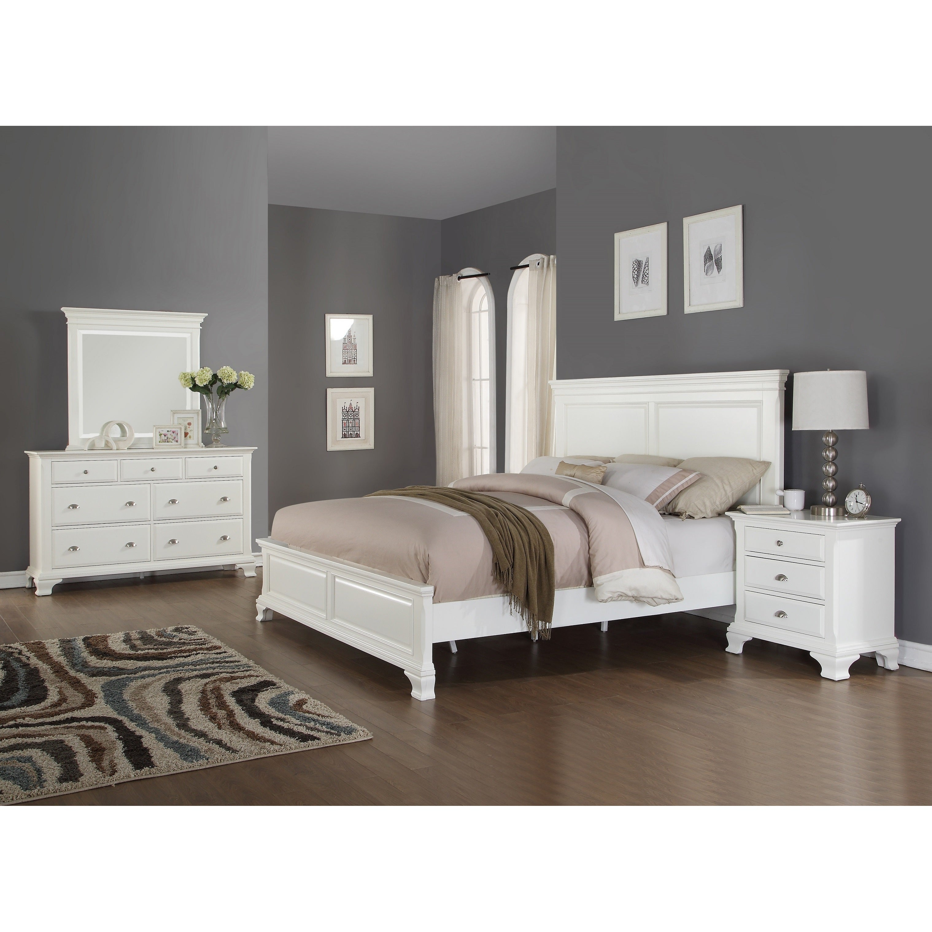 Laveno 012 White Wood Bedroom Furniture Set Includes Queen Bed Dresser Mirror And Night Stand inside measurements 3037 X 3037