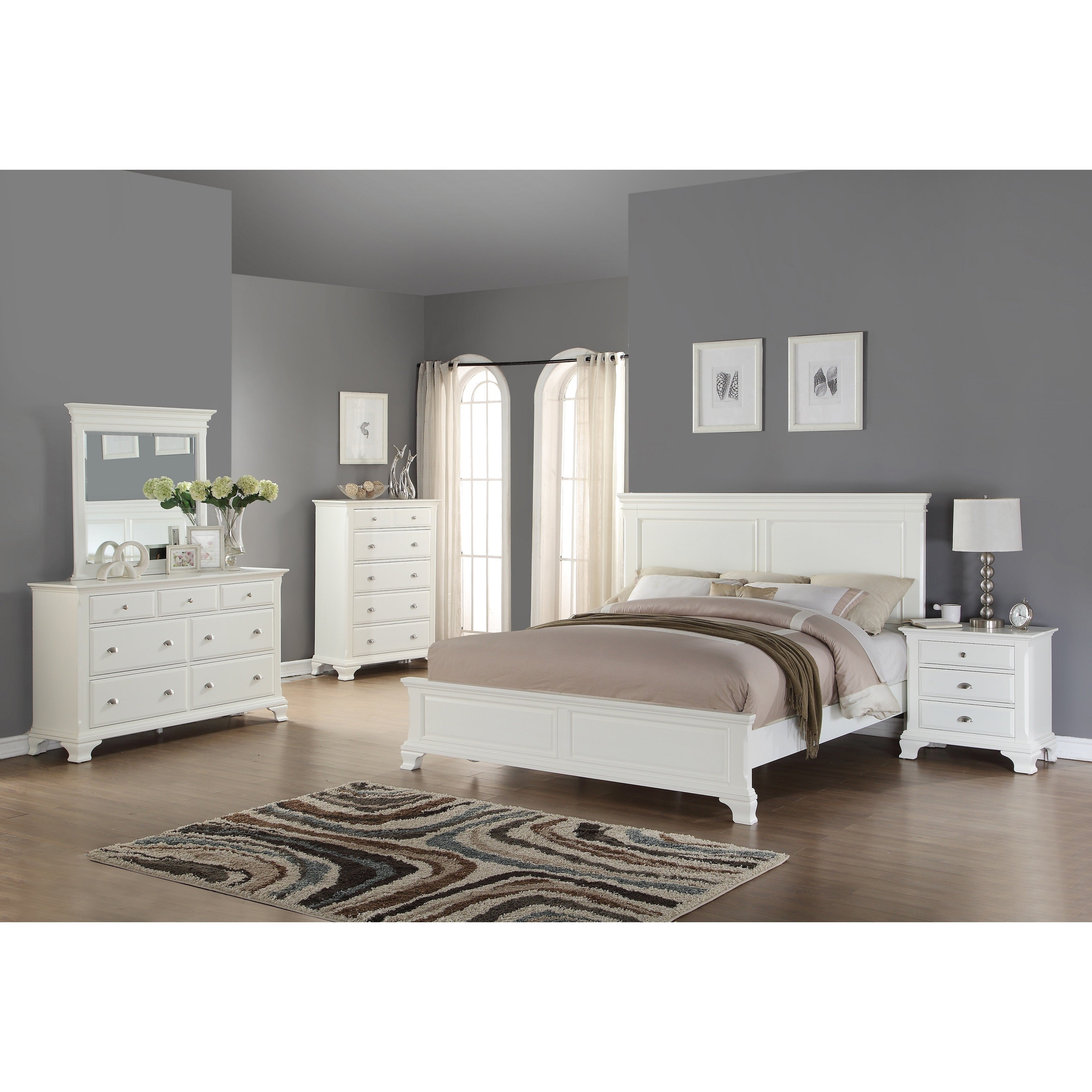 Laveno 012 White Wood Bedroom Furniture Set Includes Queen Bed Dresser Mirror Night Stand And Chest in proportions 3390 X 3390